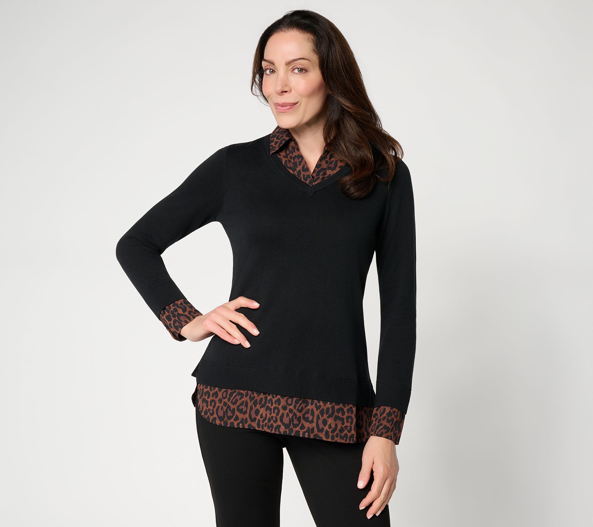 Joan Rivers Georgette to Sweater Long Sleeve Twofer