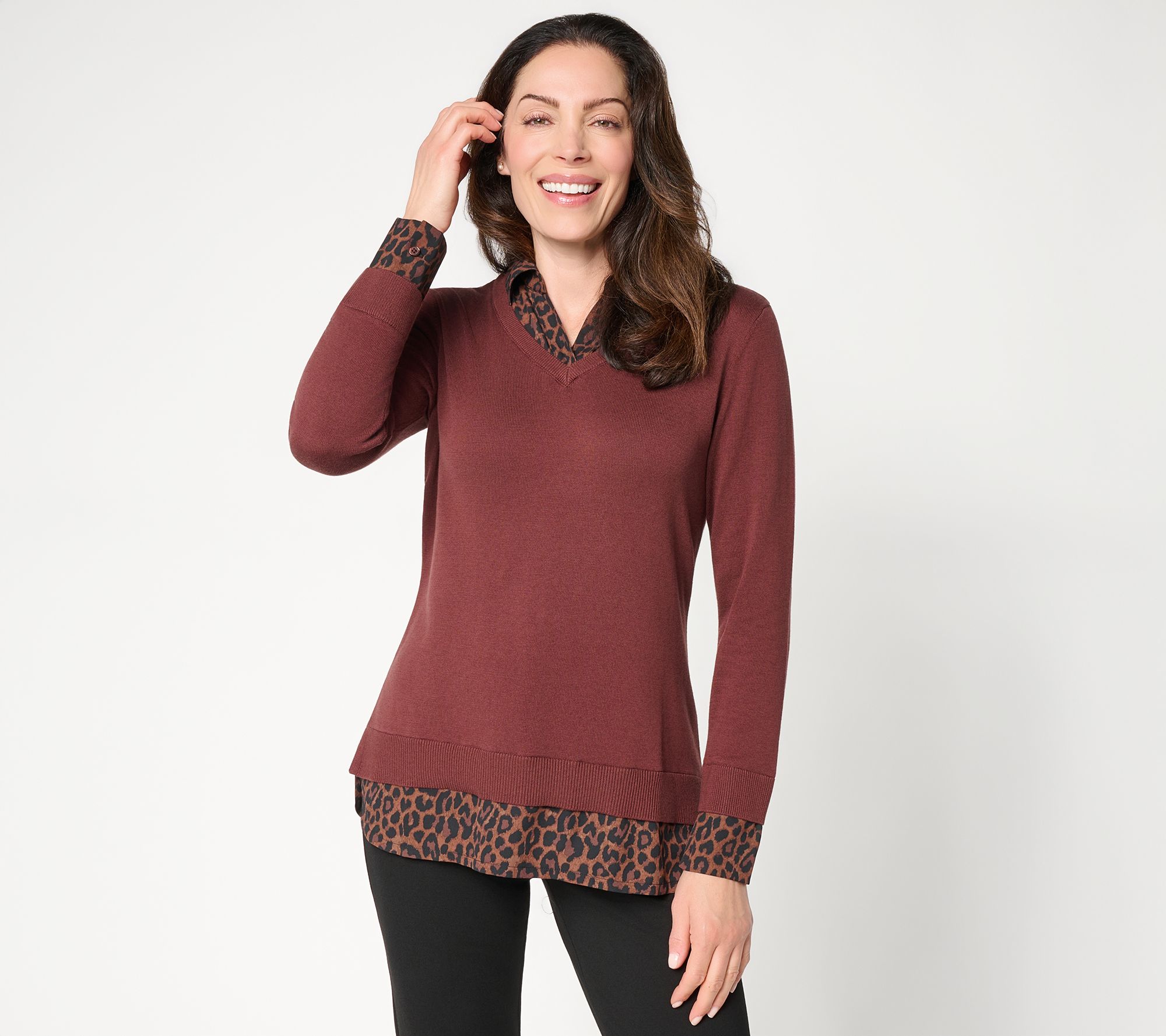 Joan Rivers Georgette to Sweater Long Sleeve Twofer