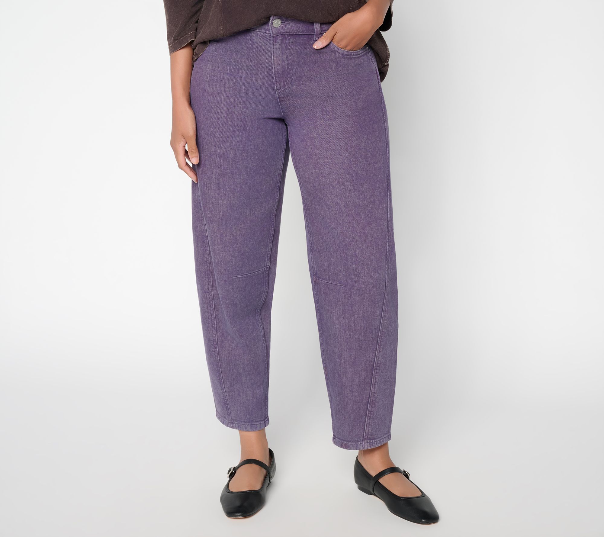 LOGO by Lori Goldstein Petite Colored 5-Pocket Barrel Ankle Jeans