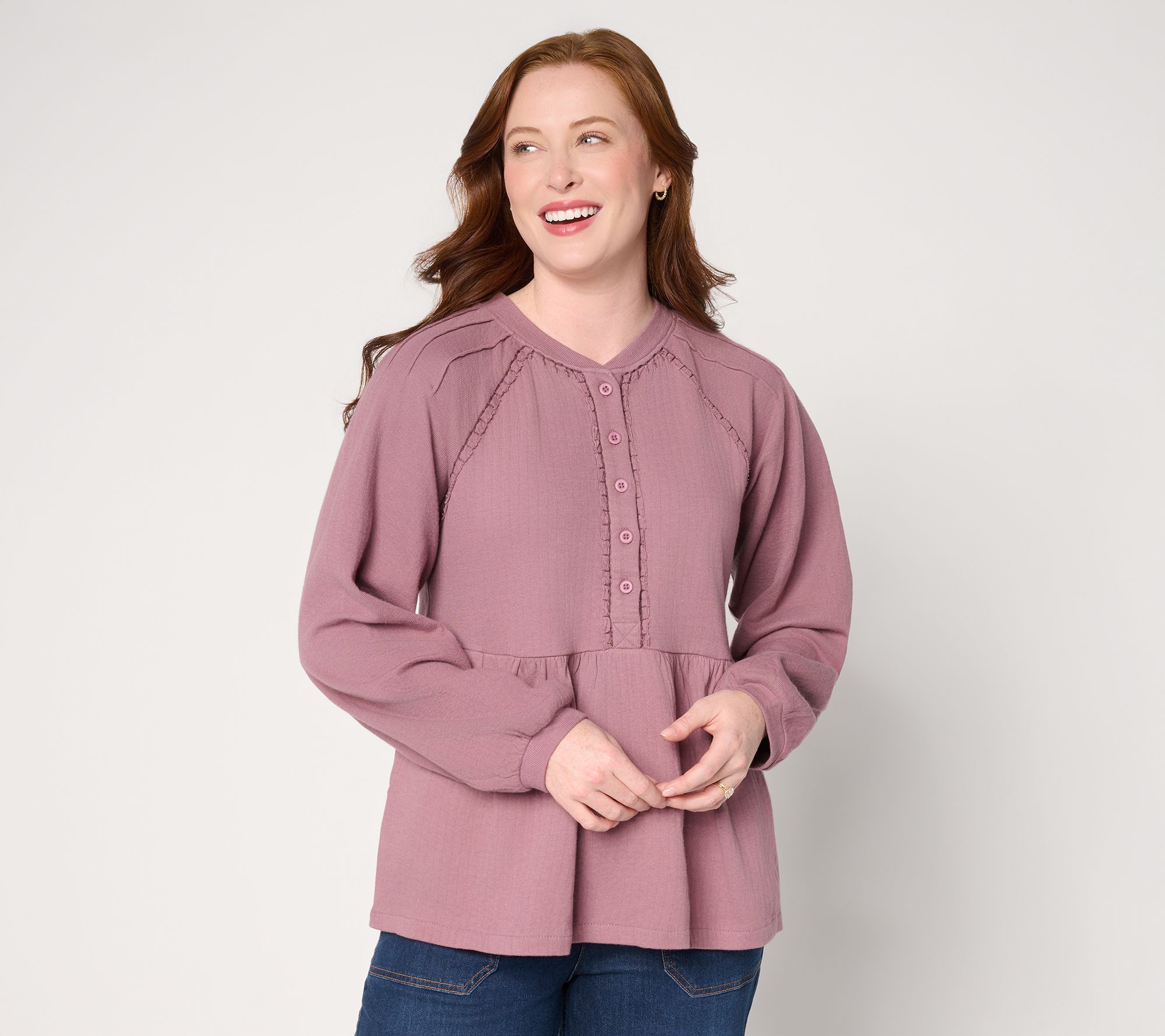 "As Is" LOGO by Lori Goldstein 100% Cotton Knit Blouse with Peplum