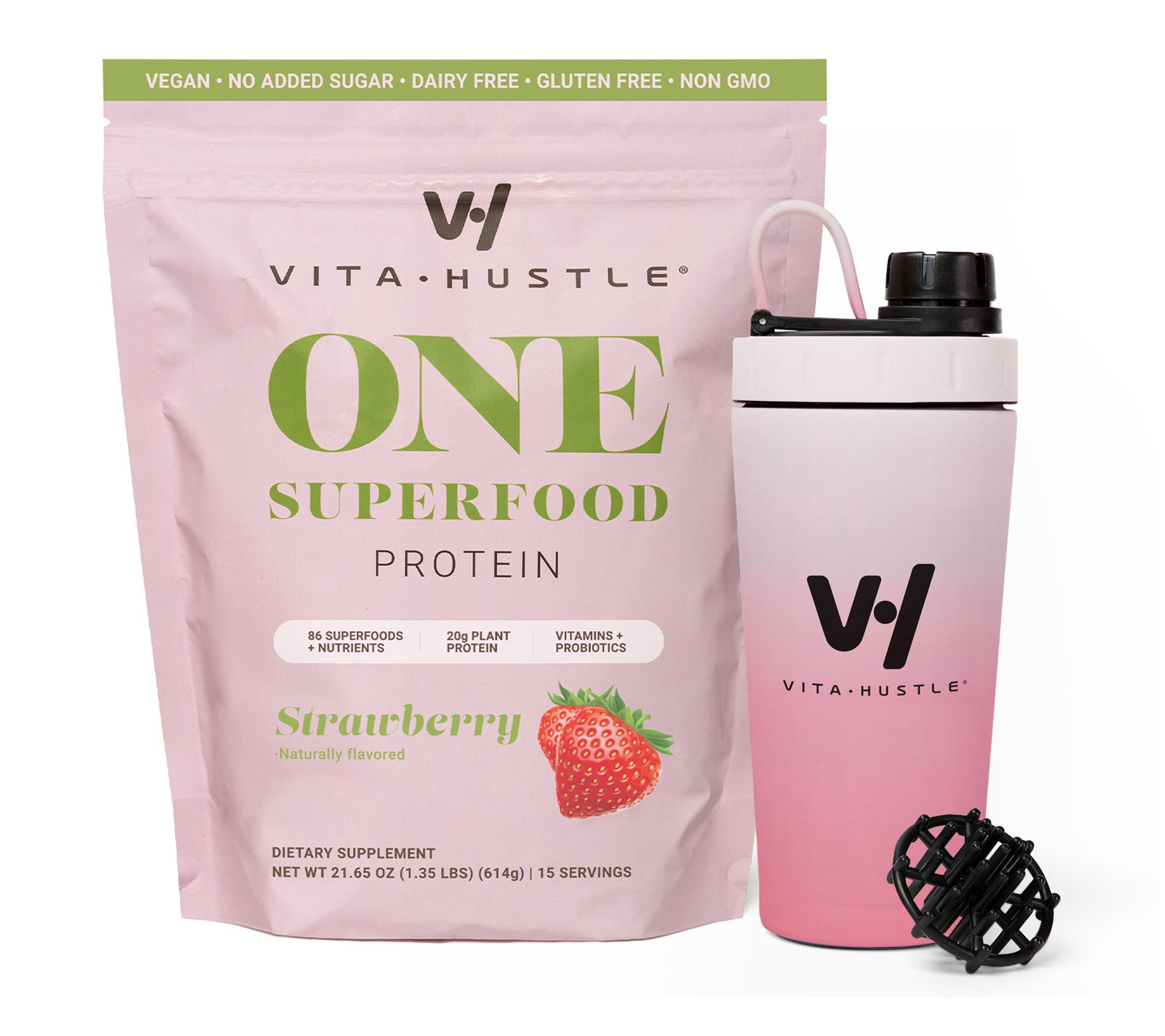 VitaHustle ONE Superfood 20g Protein Shake 15 Servings w/Shaker Bottle