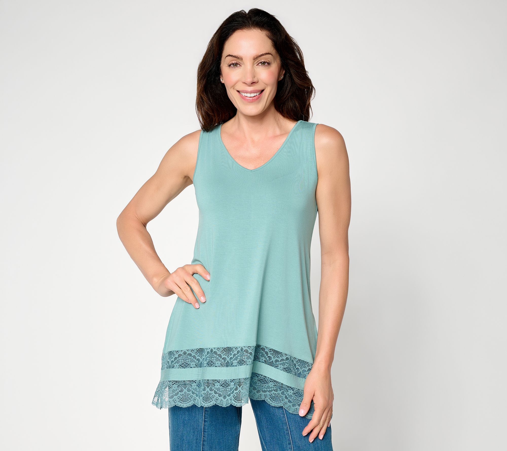 LOGO Layers by Lori Goldstein Regular Tiered Lace Hem Tank