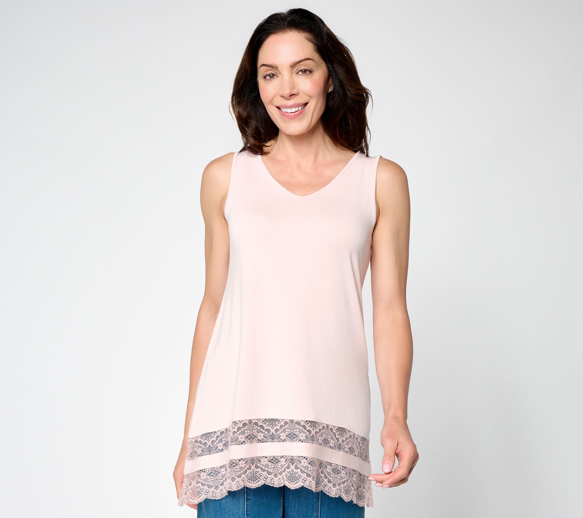 LOGO Layers by Lori Goldstein Regular Tiered Lace Hem Tank