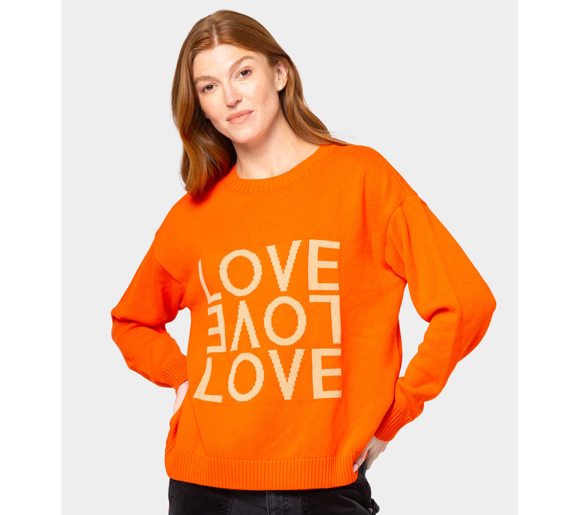 As Is Peace Love World 100% Cotton Motif Crew Neck Sweater