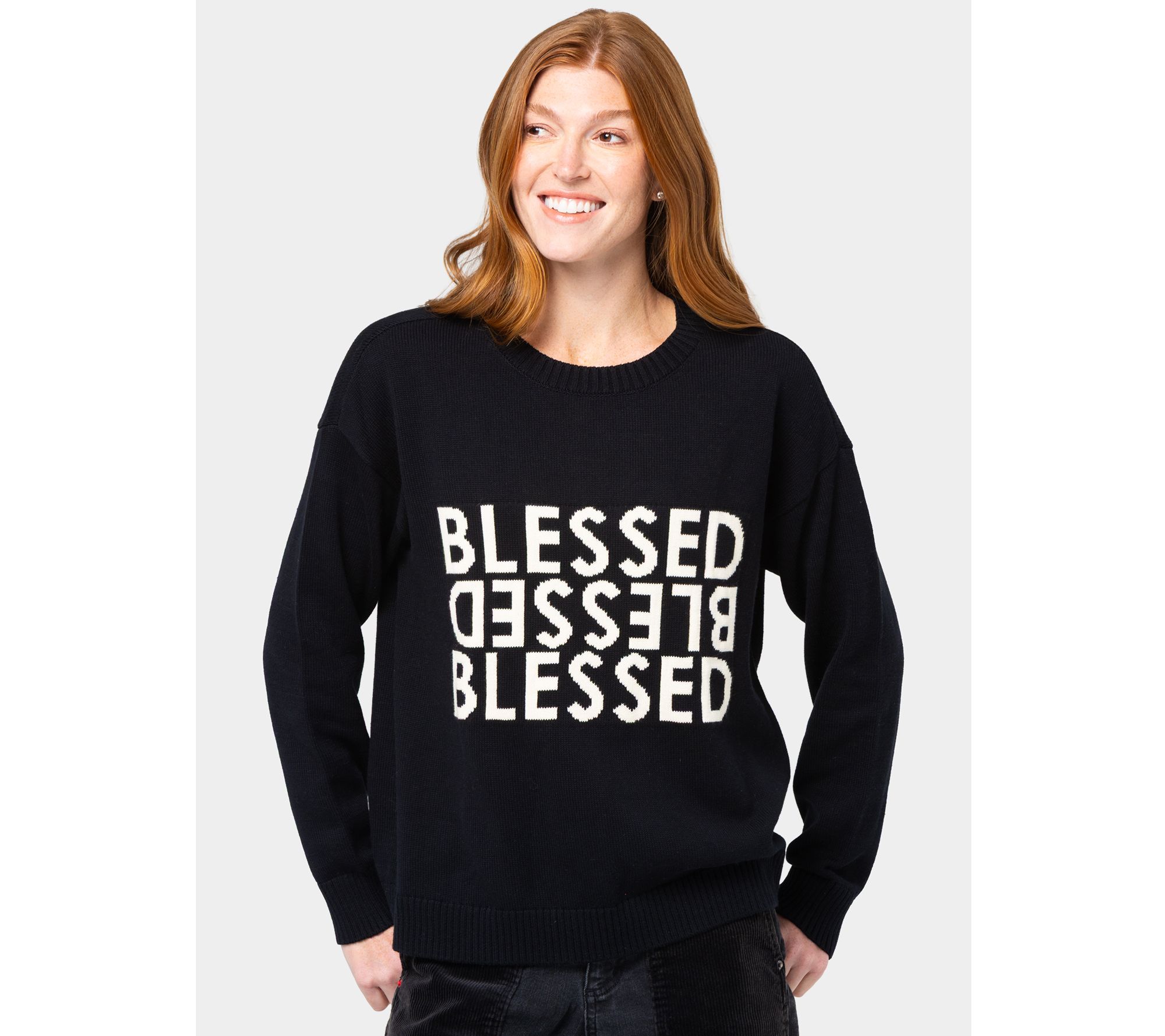 "As Is" Peace Love World 100% Cotton Motif Crew Neck Sweater