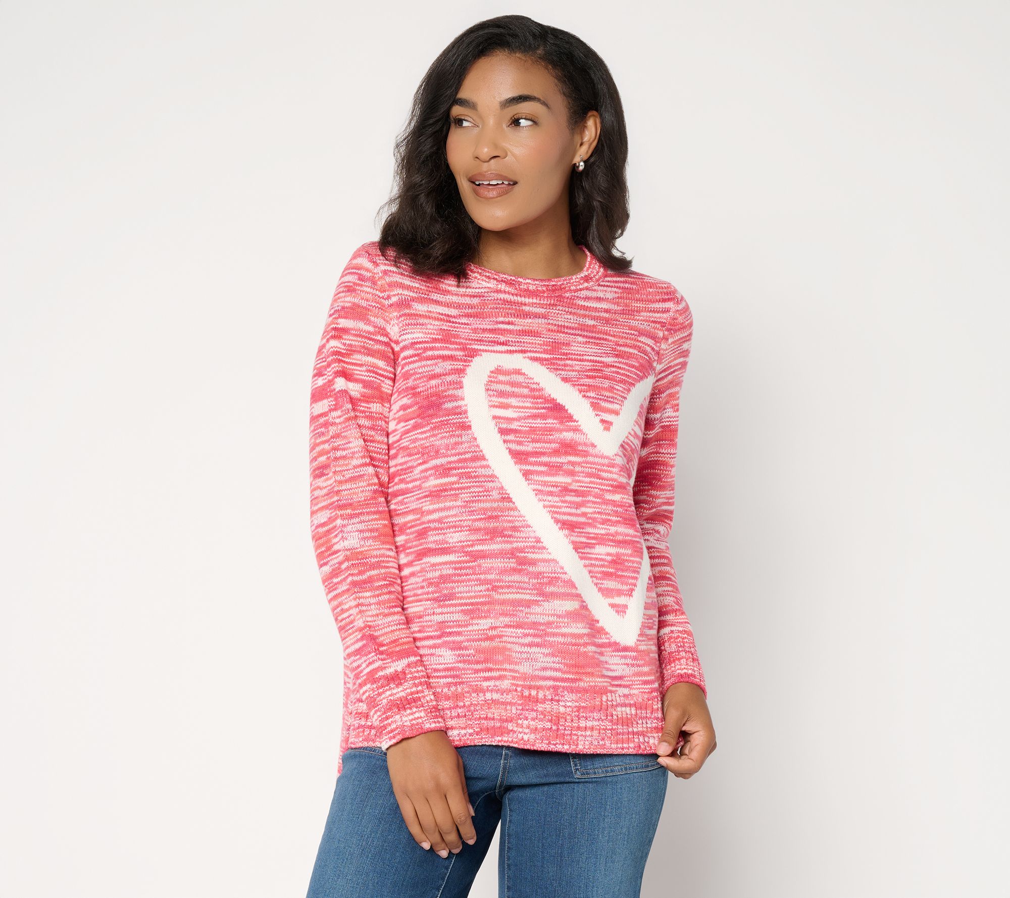 Peace Love World Crew Neck Spacedye Heart Sweater