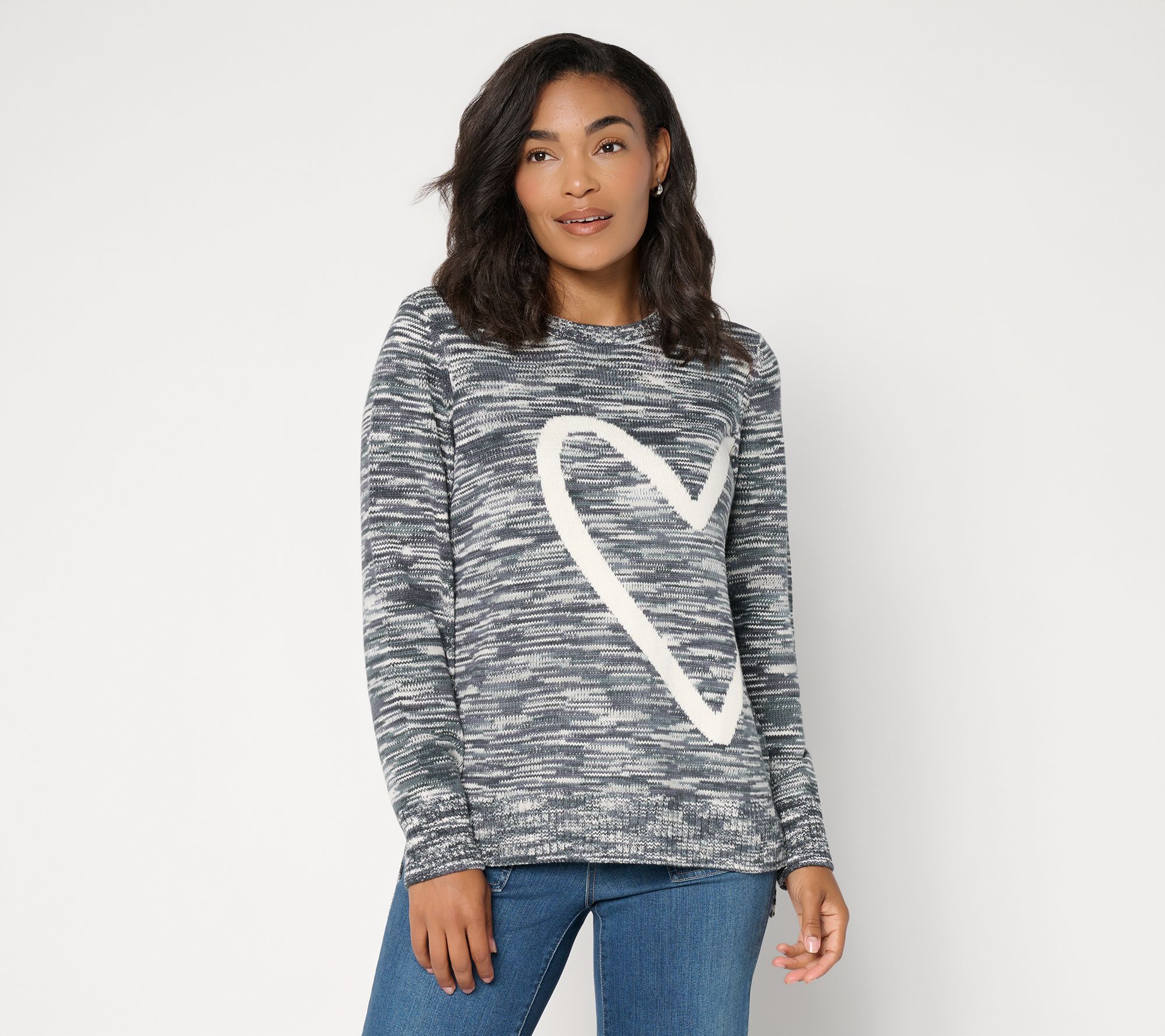 Peace Love World Crew Neck Spacedye Heart Sweater