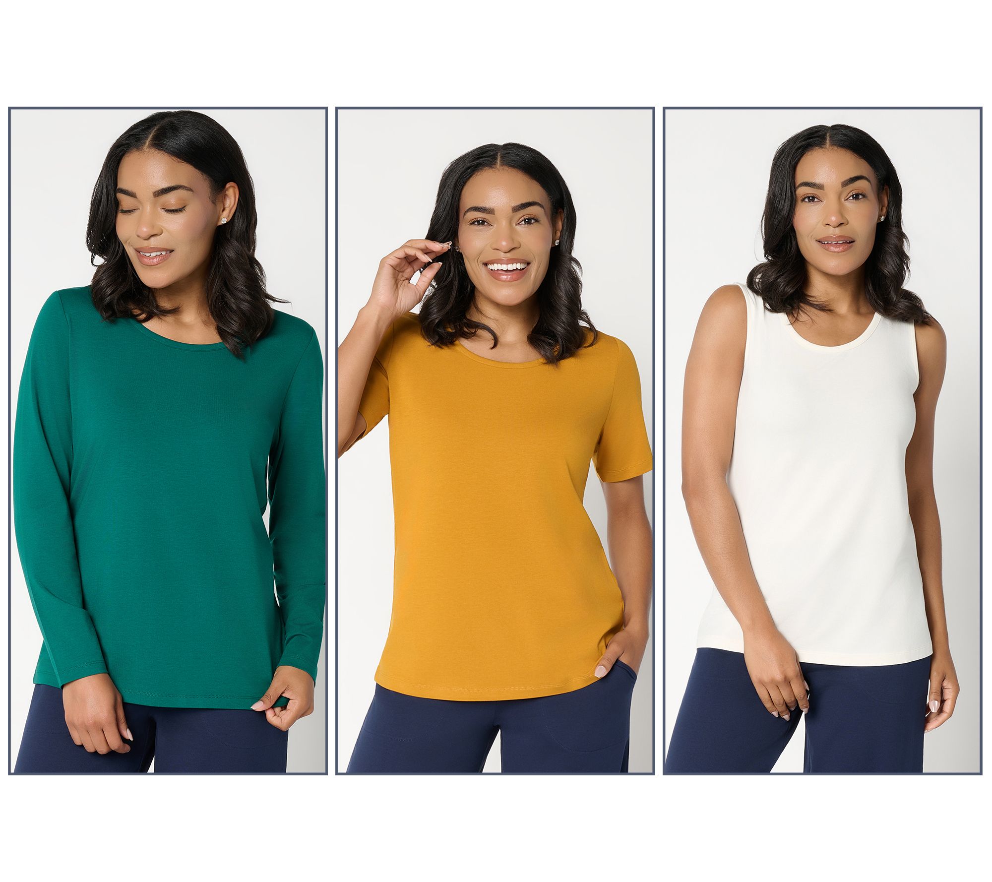 "As Is" Denim & Co. Essentials So Soft Jersey 3 Pk Variety Tops