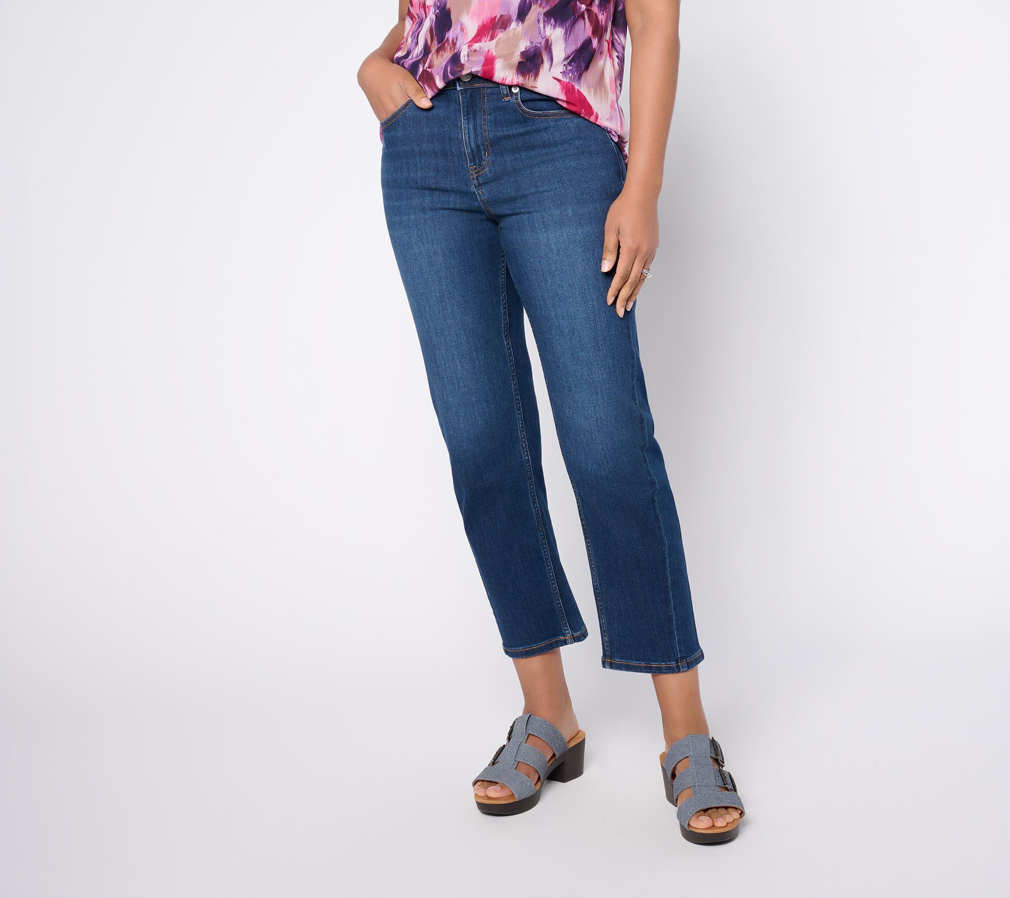 "As Is" LOGO by Lori Goldstein Reg Indigo Straight Crpd Leg Jeans