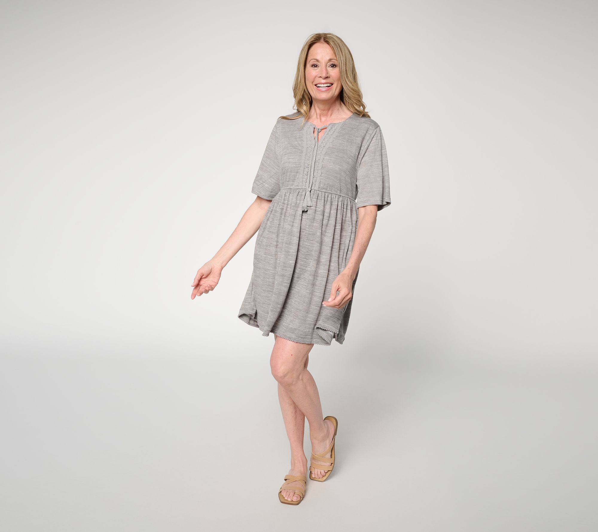 "As Is" MUK LUKS Lace Detail Dress with Tassel Ties