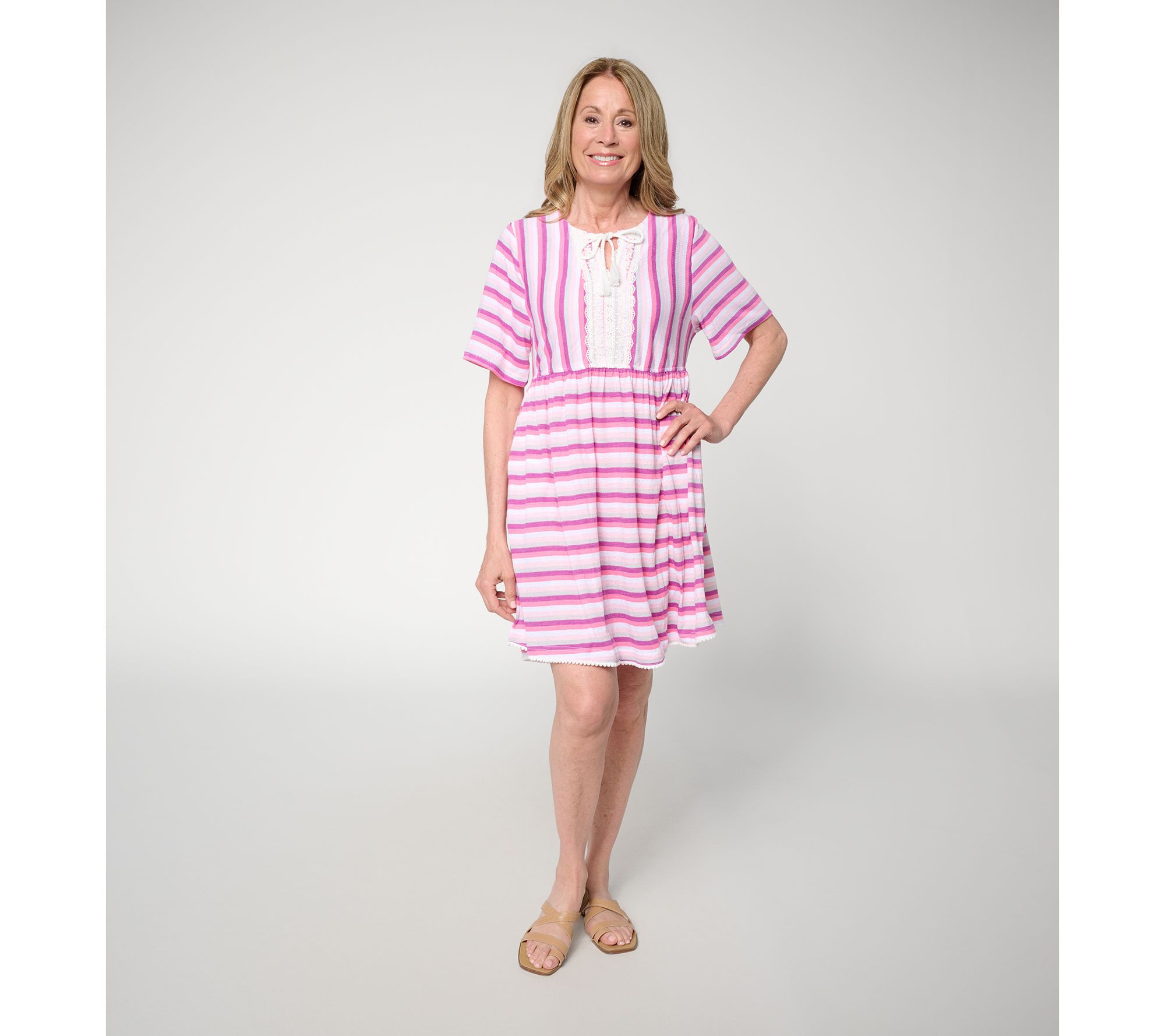 "As Is" MUK LUKS Lace Detail Dress with Tassel Ties