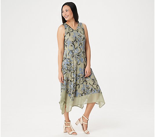 LOGO by Lori Goldstein Knit Sleeveless Maxi Dress with Chiffon Trim