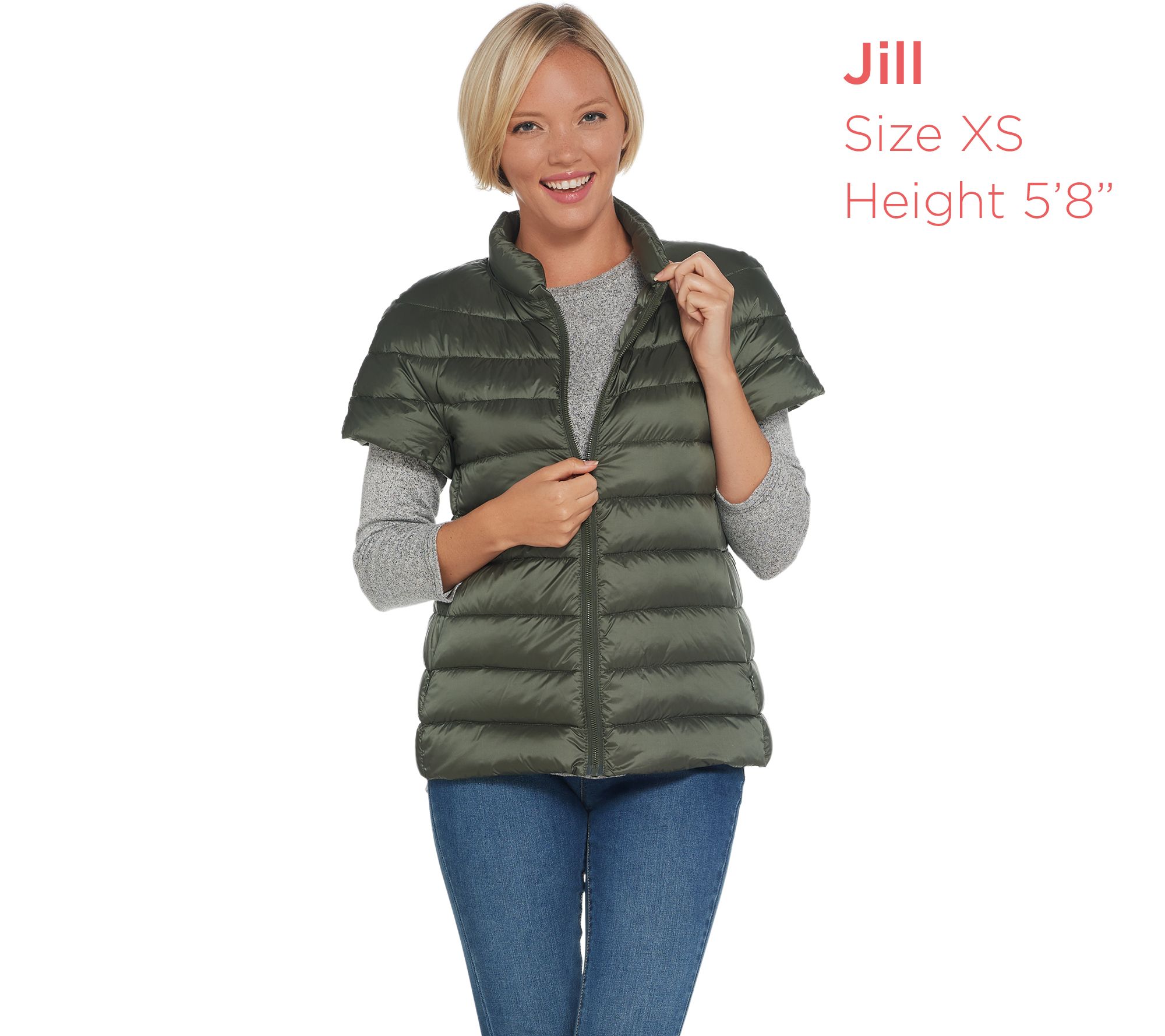 quilted down short sleeve puffer jacket