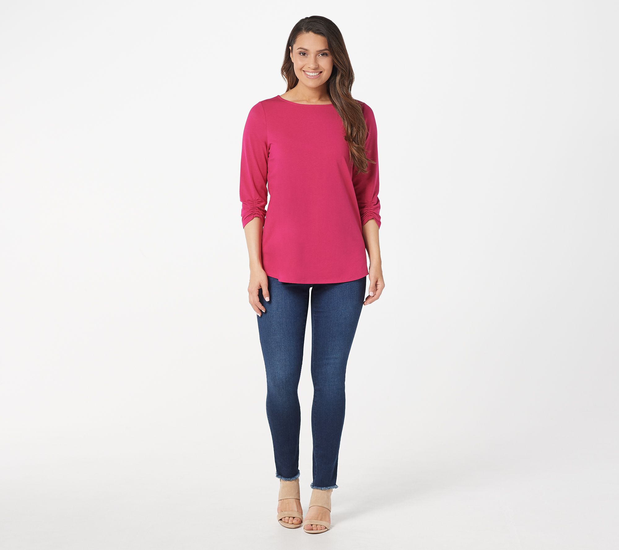 Belle by Kim Gravel TripleLuxe Knit Ruched 3/4-Sleeve Top - QVC.com