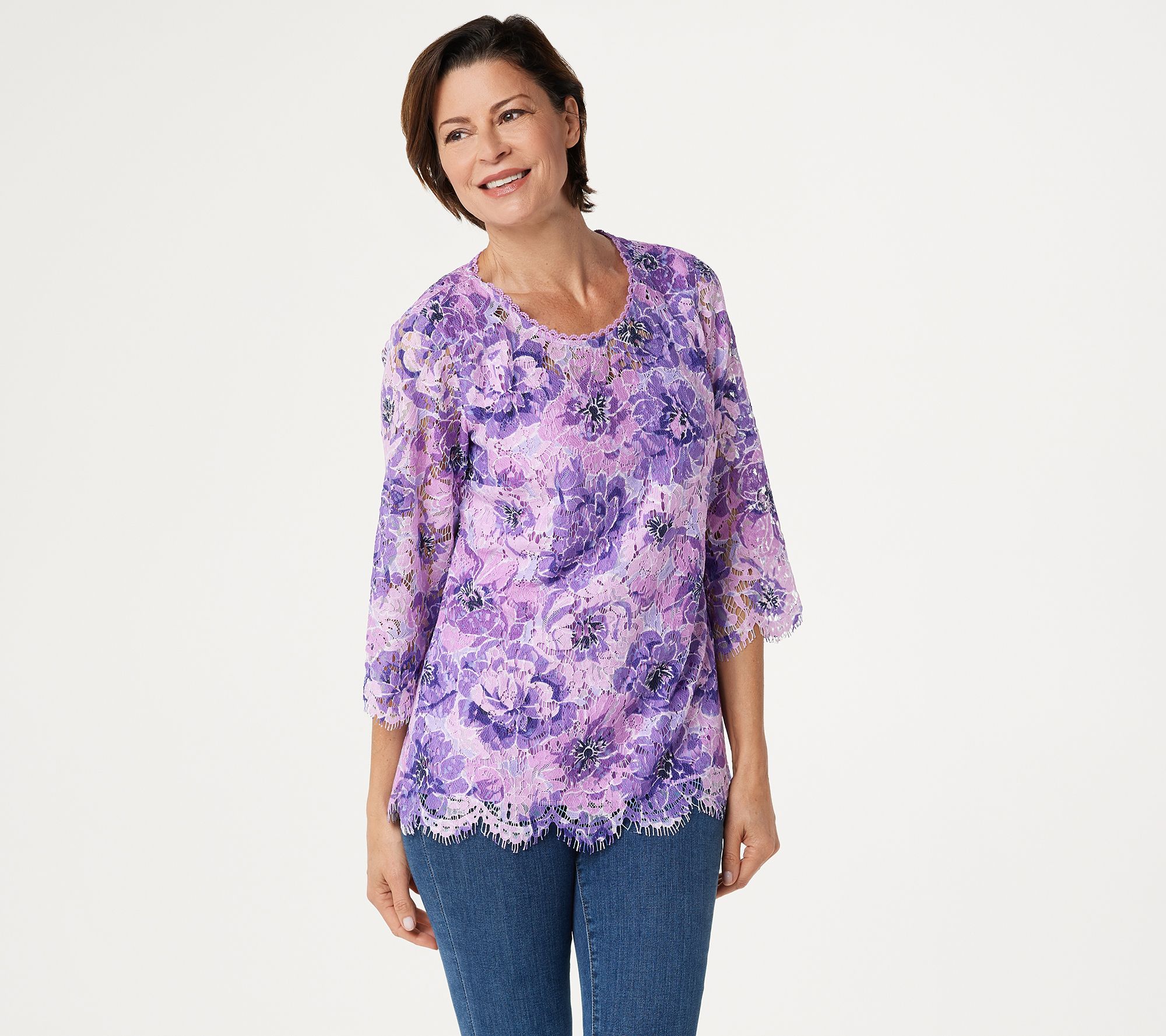 floral printed lace sweater