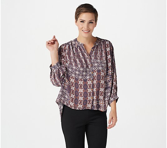 Tolani Collection Button-Front Crinkle Gauze Printed Top