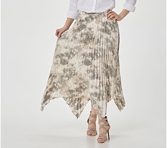 Susan Graver Printed Pleated Woven Pull-On Midi-Skirt
