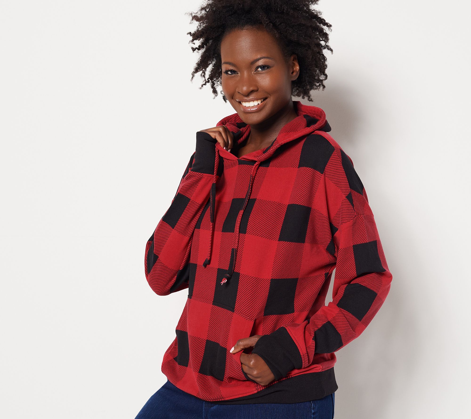 Belle by Kim Gravel Buffalo Plaid Brushed Knit Hoodie - QVC.com