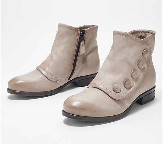 Miz Mooz Leather Wide Width Button Ankle Boots - Spring