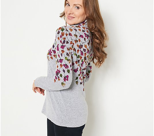 Susan Graver Weekend Printed Sweater Knit Mock-Neck Top