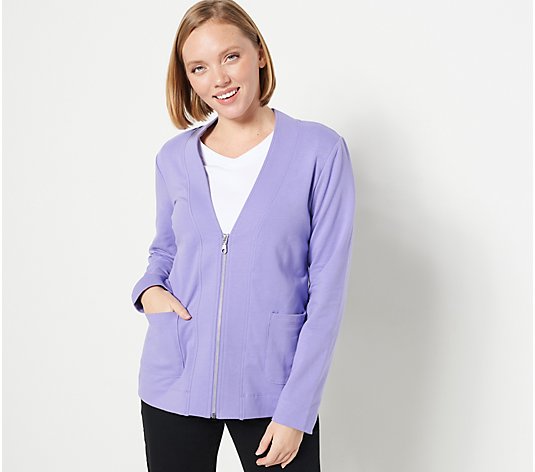 Isaac Mizrahi Live! SOHO French Terry Cardigan with Zip Front