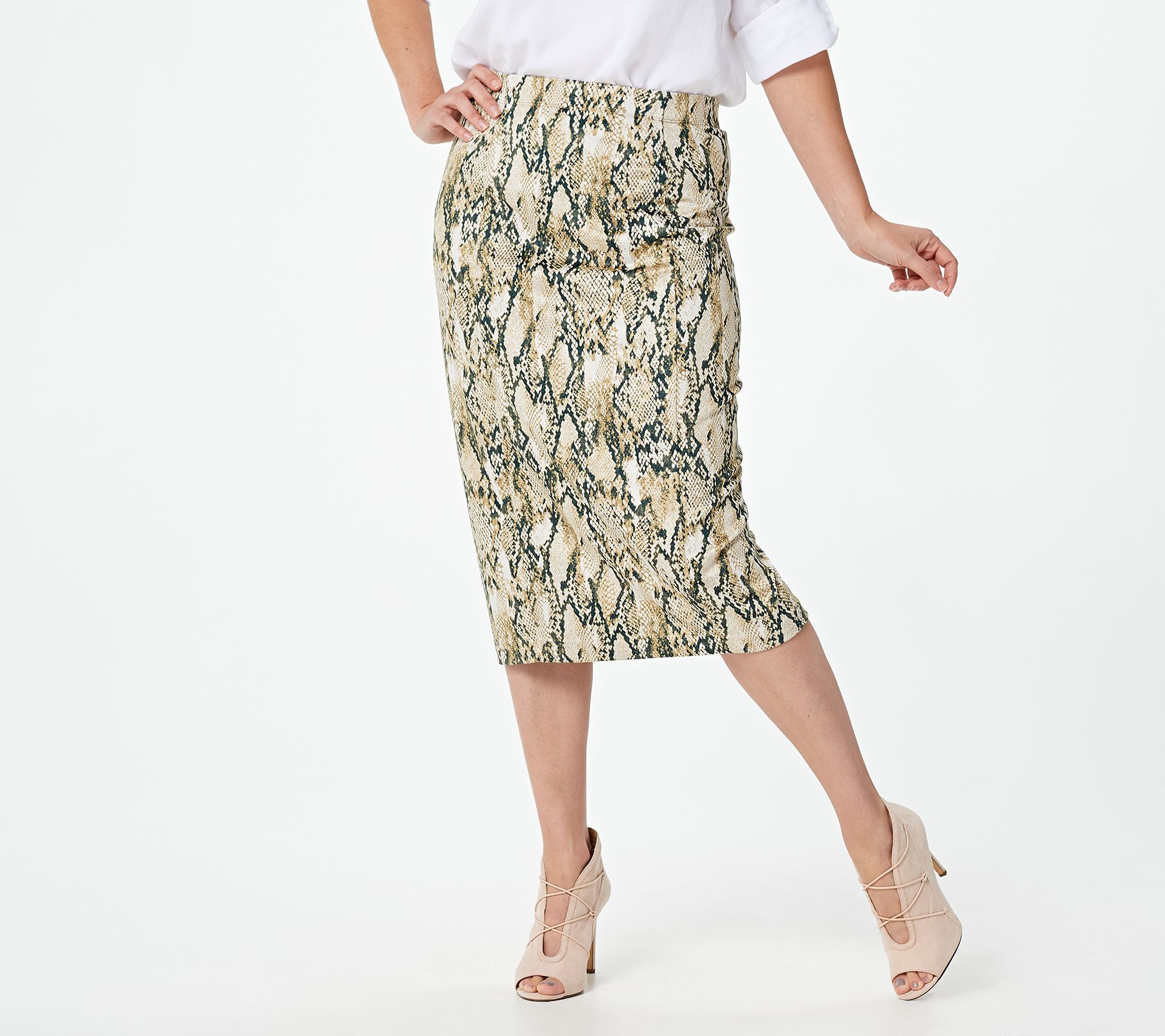 "As Is" Susan Graver Petite Printed Faux Suede Midi Skirt