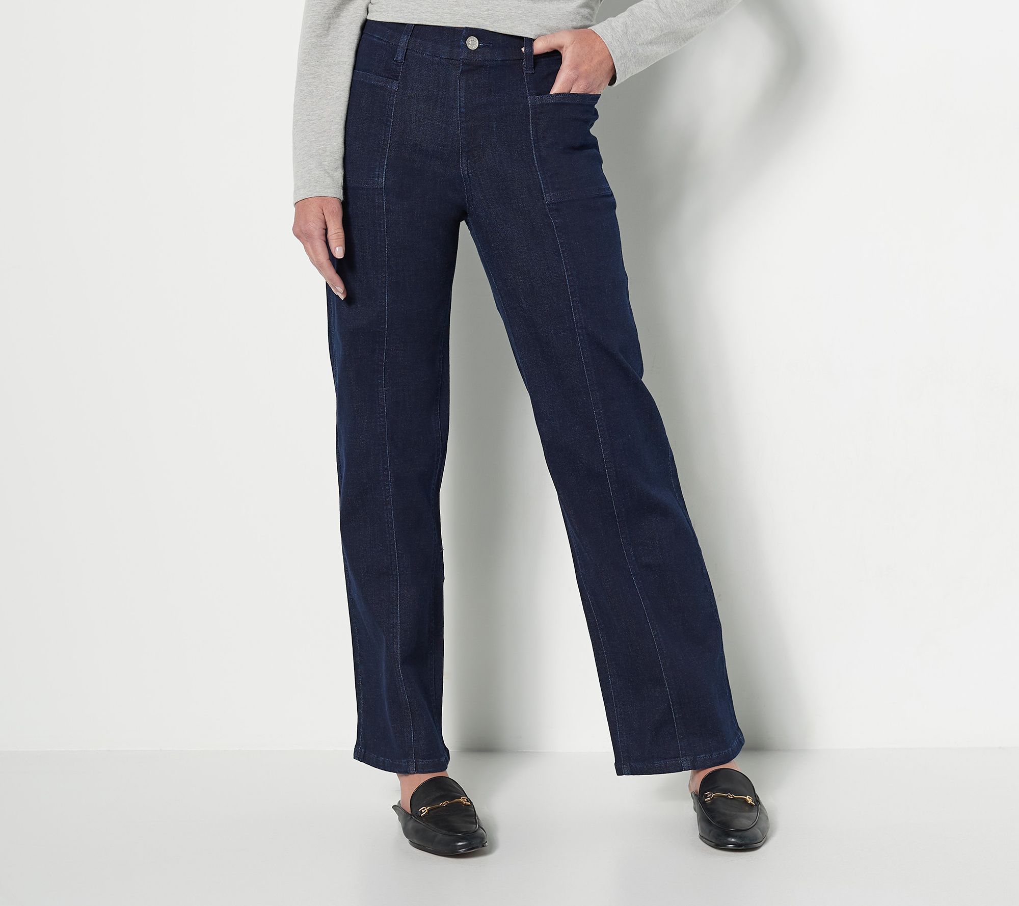 "As Is" Denim & Co. Easy Stretch Regular Wide Leg Jeans w/ Seam Details