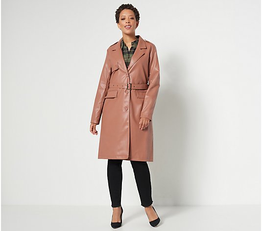 Attitudes by Renee Faux Leather Trench Coat