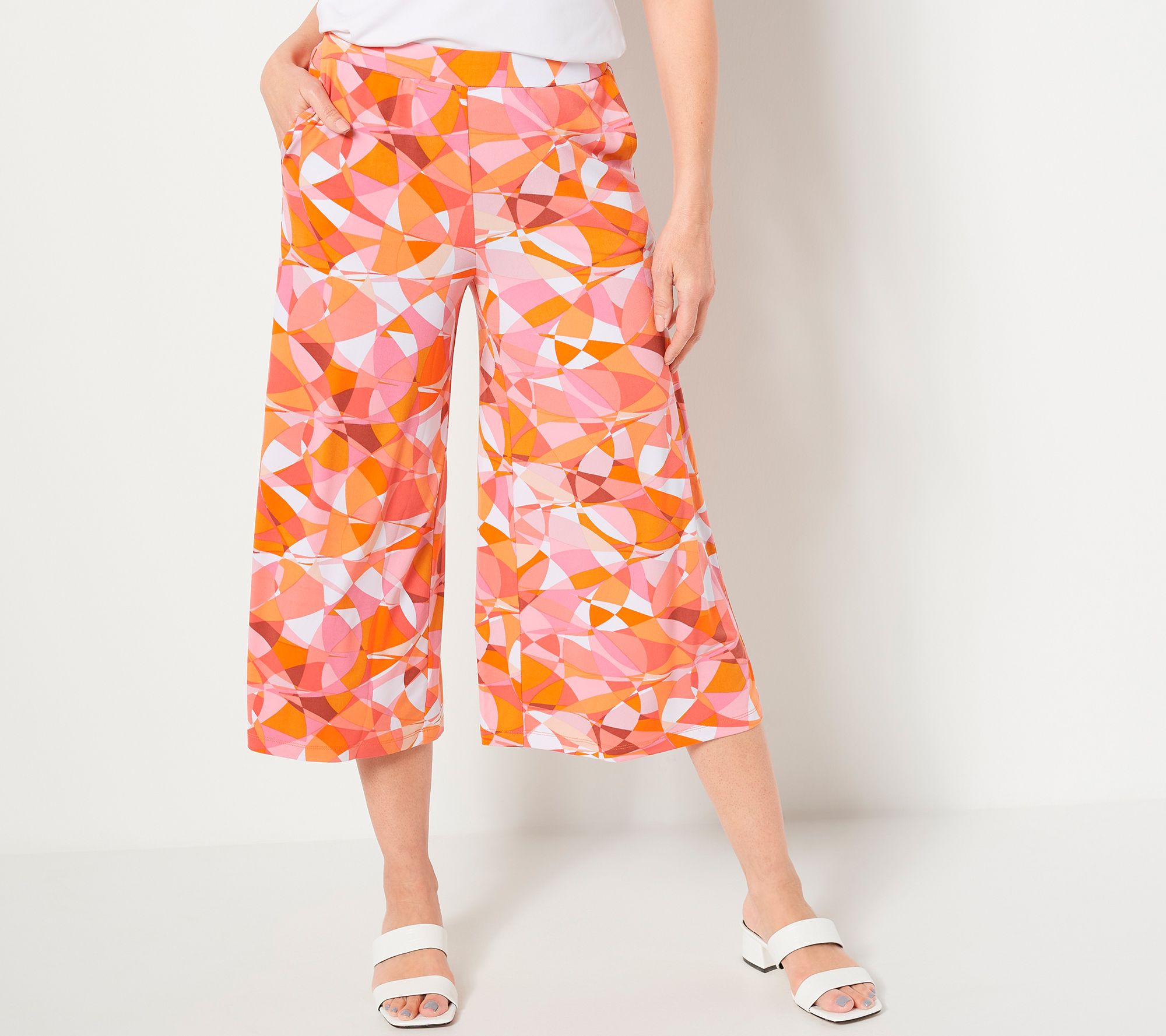 Susan Graver Petite Printed Liquid Knit Pull-on Culotte Pants - QVC.com