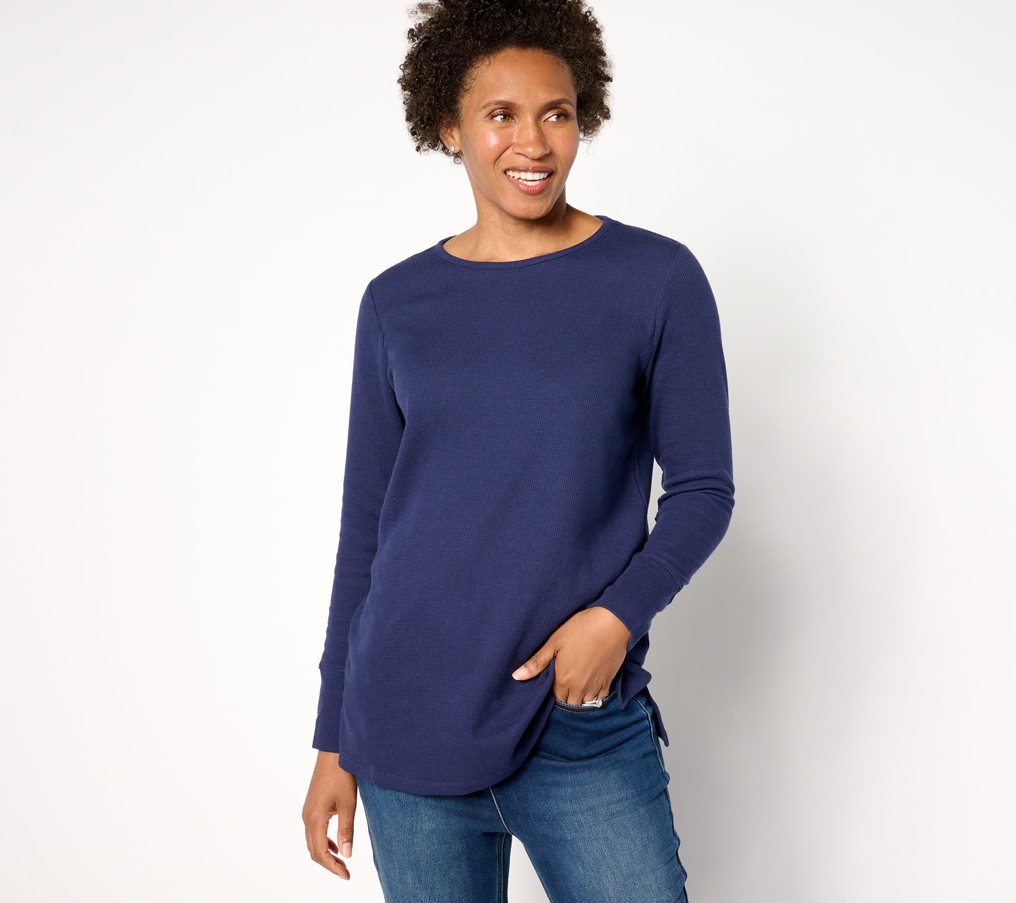 Denim & Co. Regular Waffle Knit Crew Neck Long Sleeve Tunic