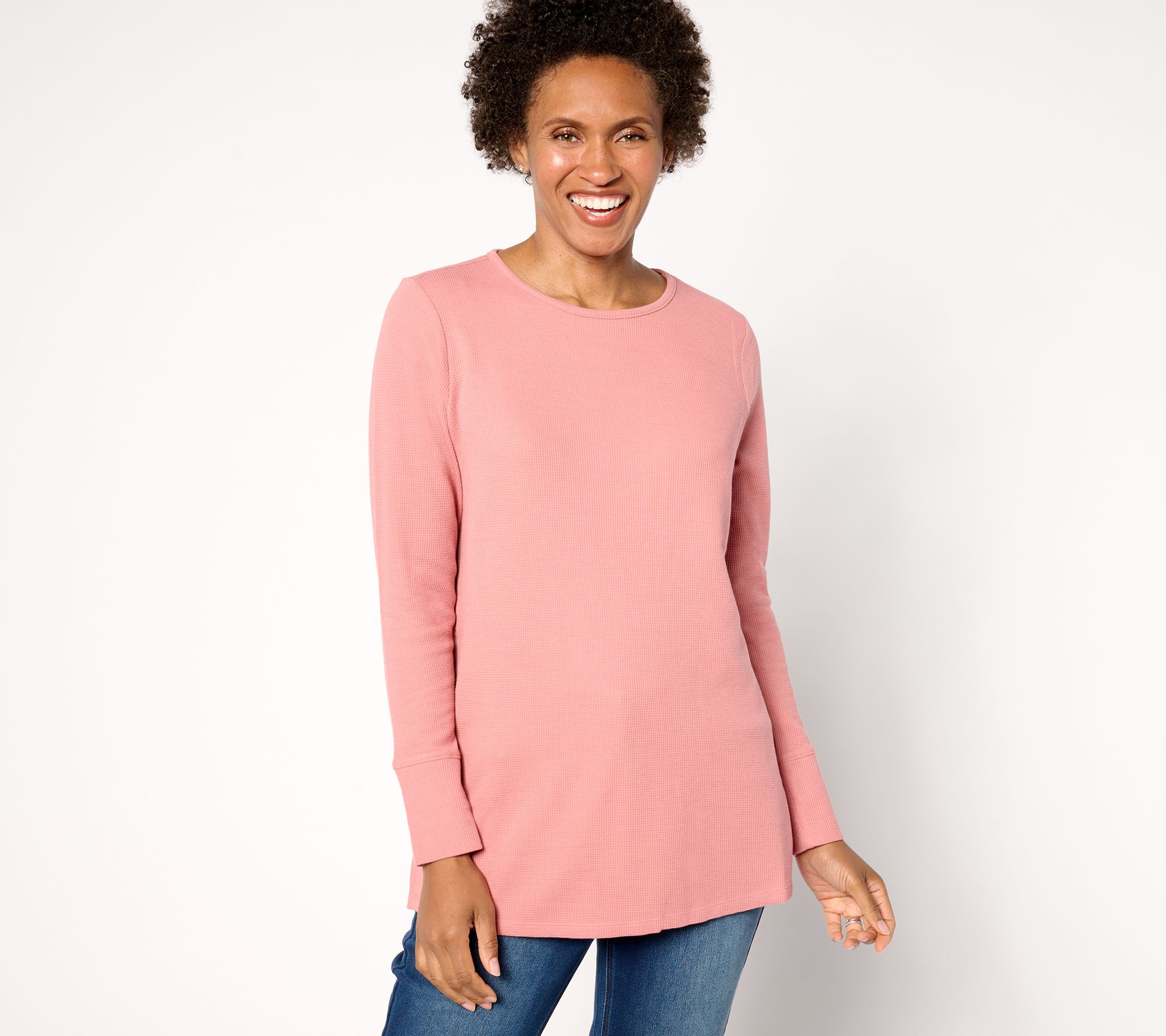 Denim & Co. Regular Waffle Knit Crew Neck Long Sleeve Tunic
