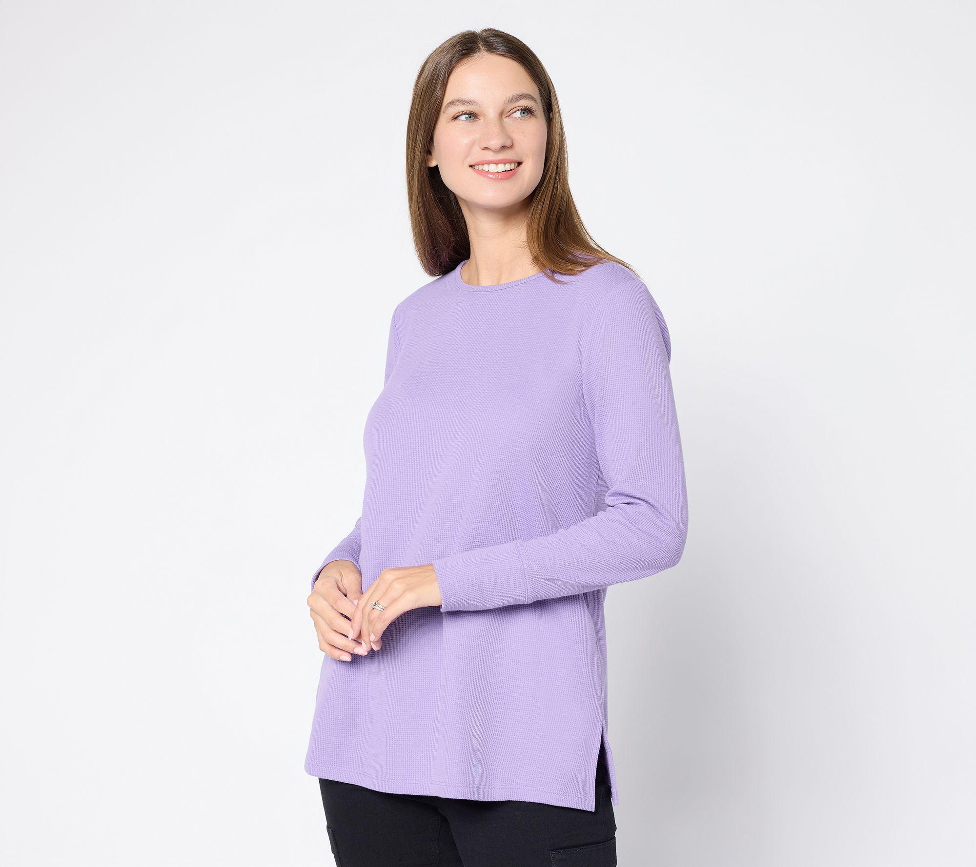 Denim & Co. Regular Waffle Knit Crew Neck Long Sleeve Tunic