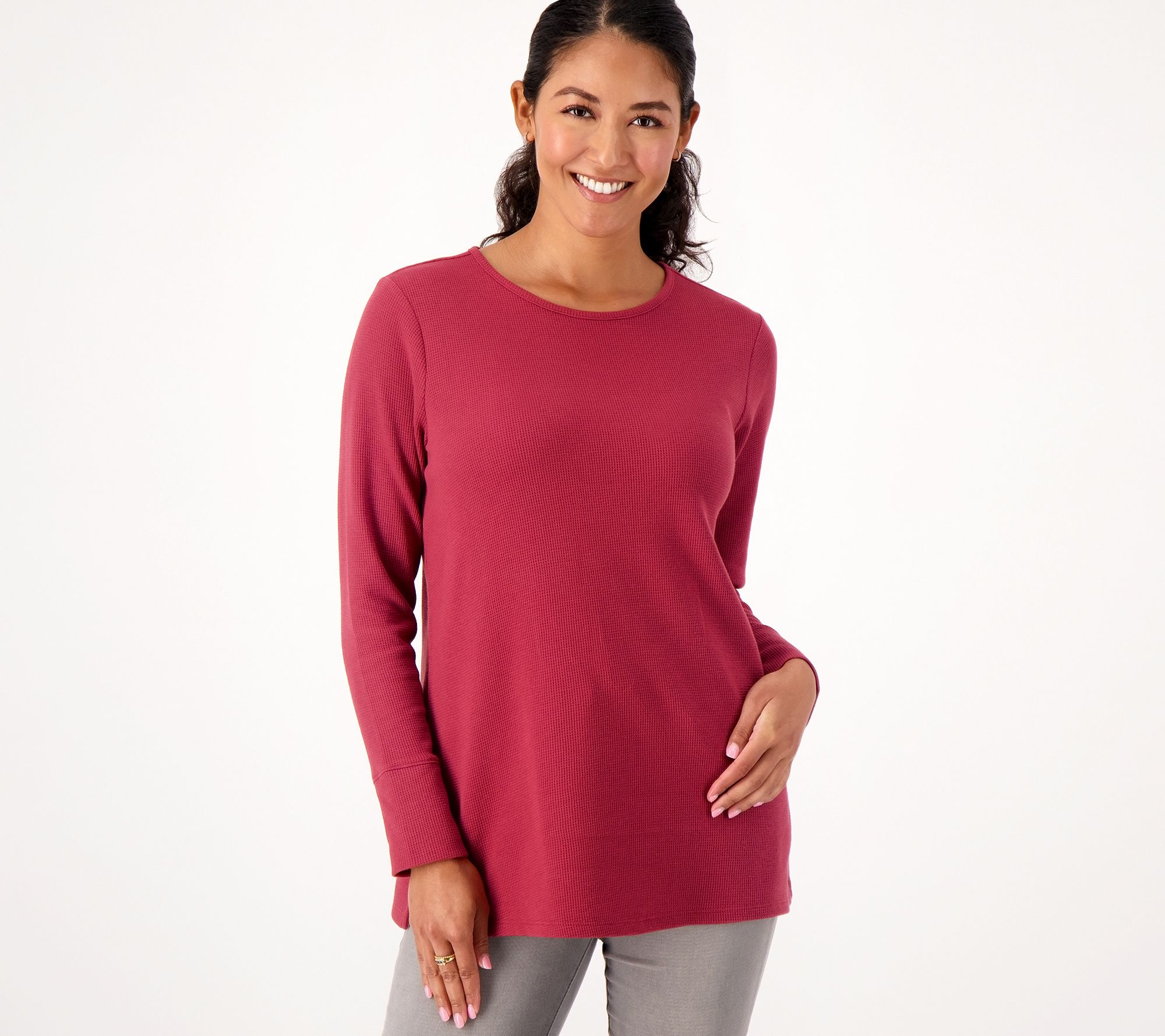 Denim & Co. Regular Waffle Knit Crew Neck Long Sleeve Tunic
