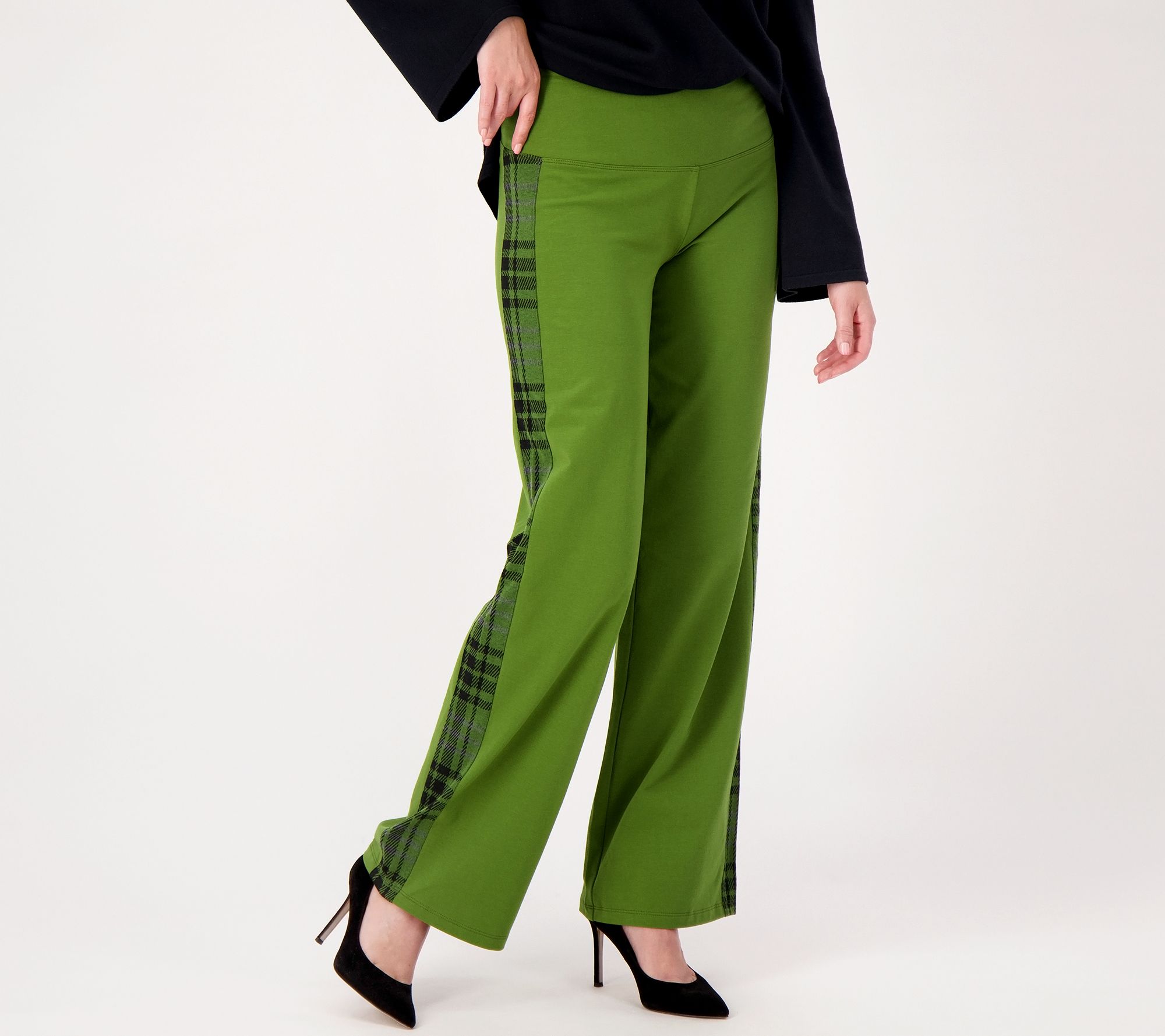 "As Is" Women with Control Petite Cotton Jersey Wide Leg Tuxedo Pant