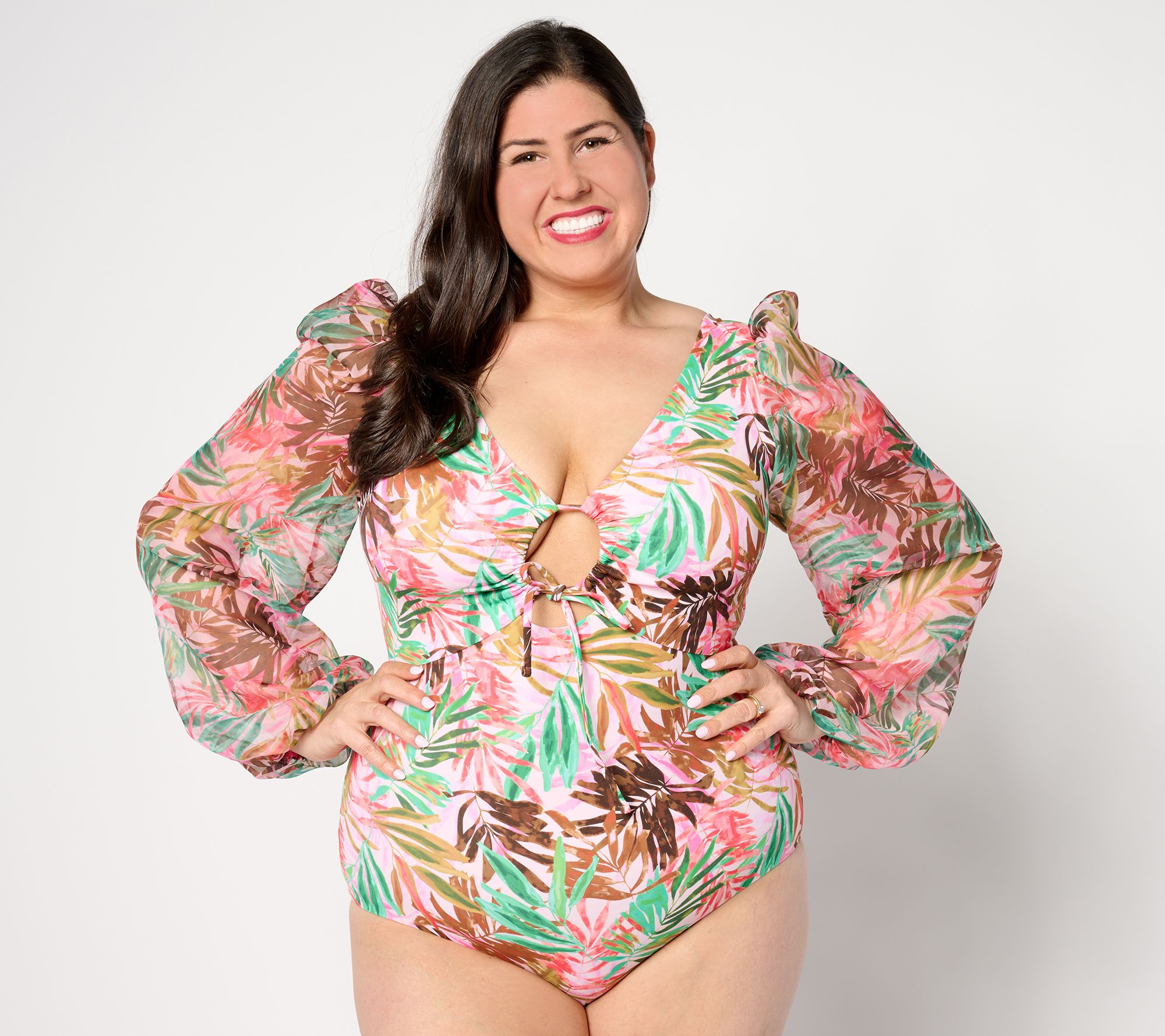 Womens One Piece Bathing Suit Plus Size Swimsuit Tummy Control Front Zipper  Swimwear Flowers In Full Bloom 14 Plus