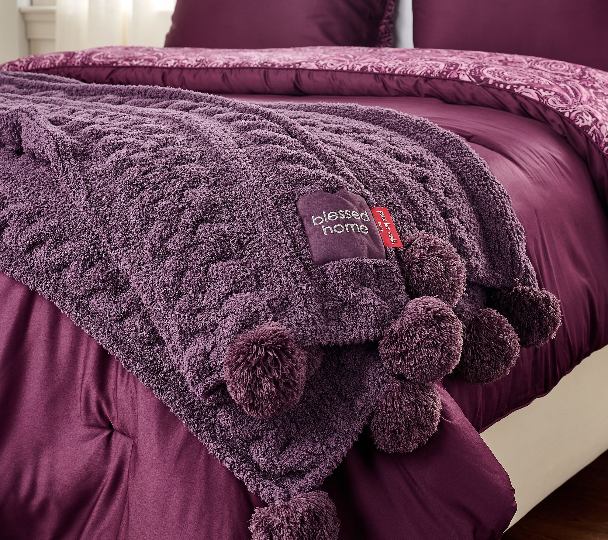 Peace Love World 70x60 Pom Pom Cable Knit Blanket