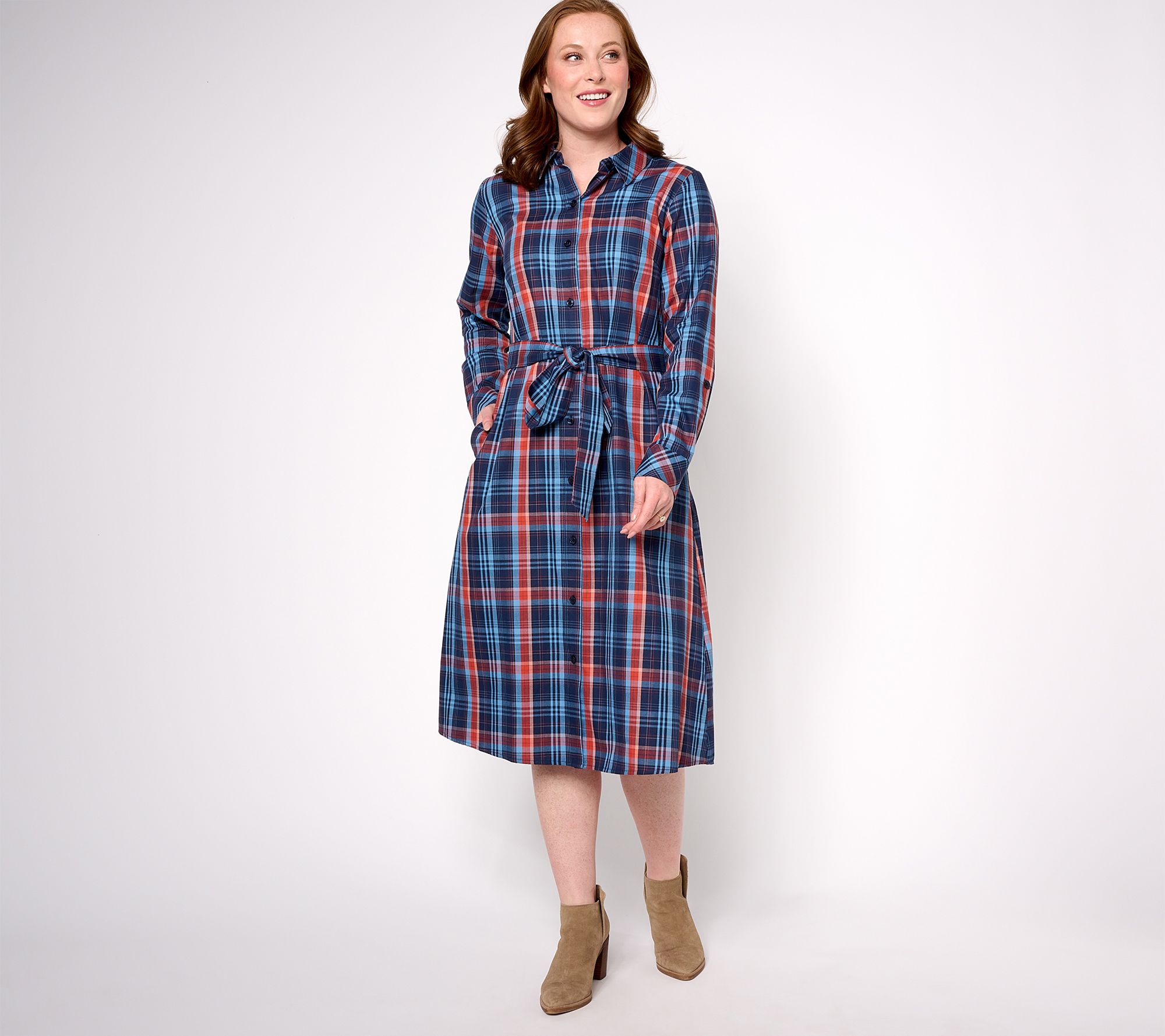 "As Is" Joan Rivers Regular Plaid Boyfriend Shirt Dress