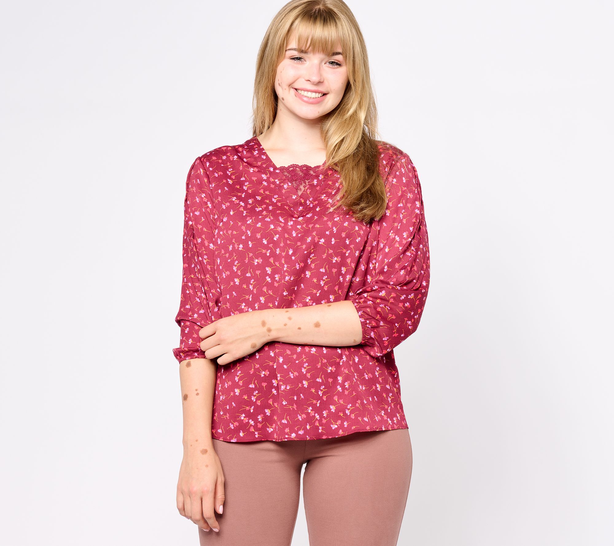 "As Is" Isaac Mizrahi Live! Woven Crepe Blouse with Pleat Detail