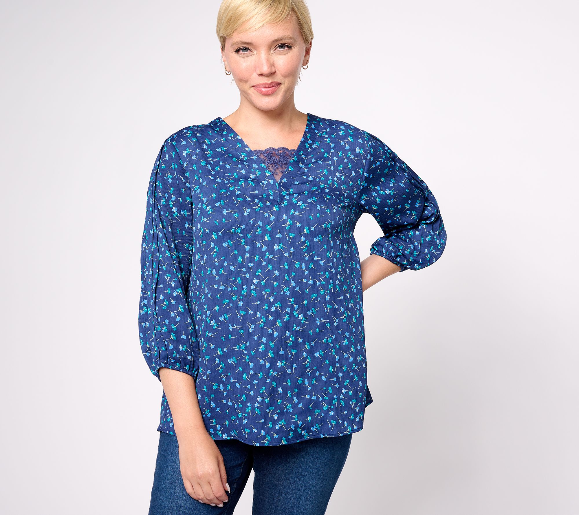 "As Is" Isaac Mizrahi Live! Woven Crepe Blouse with Pleat Detail