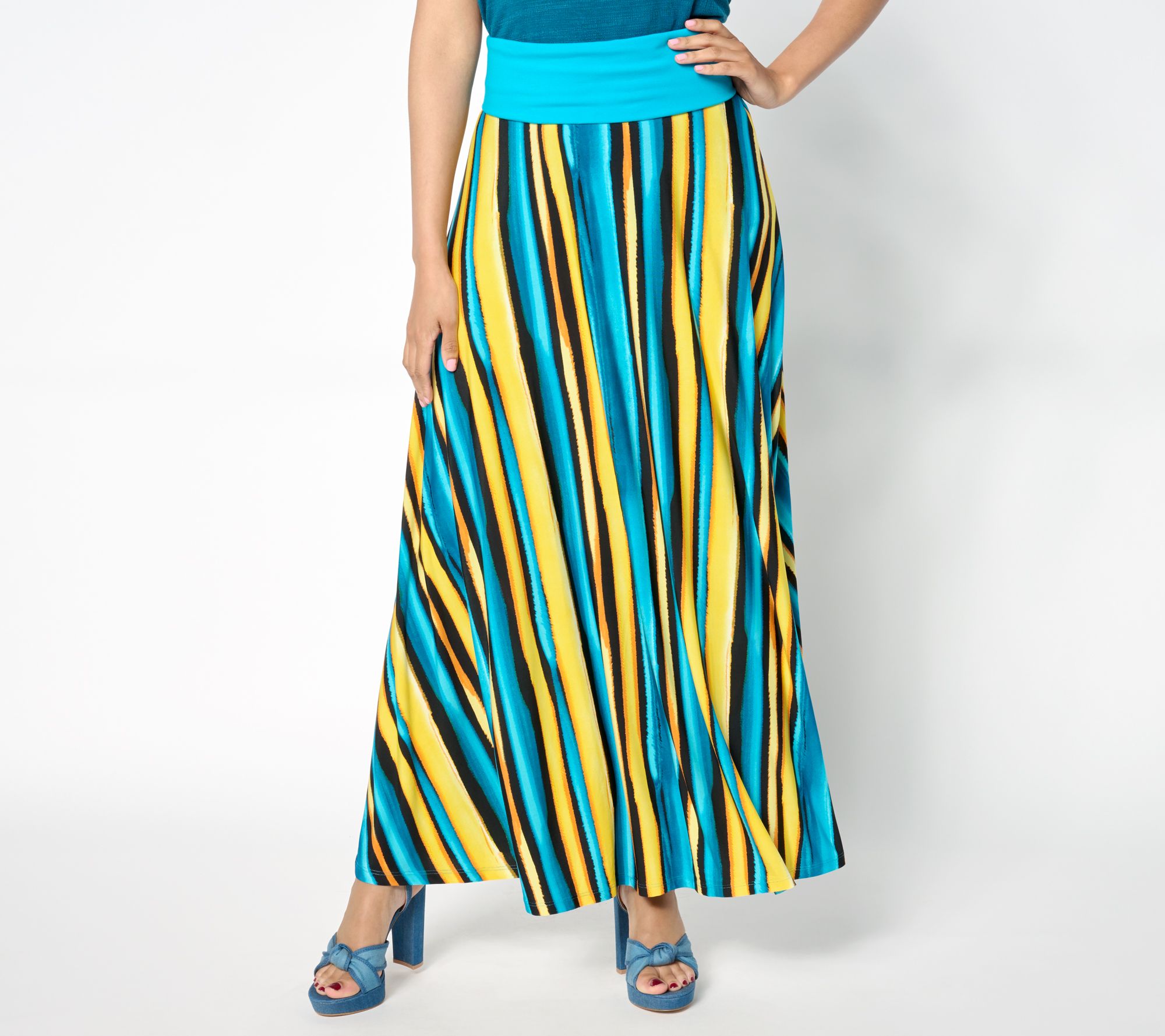 Attitudes by Renee Printed Como Jersey Skirt with Foldover