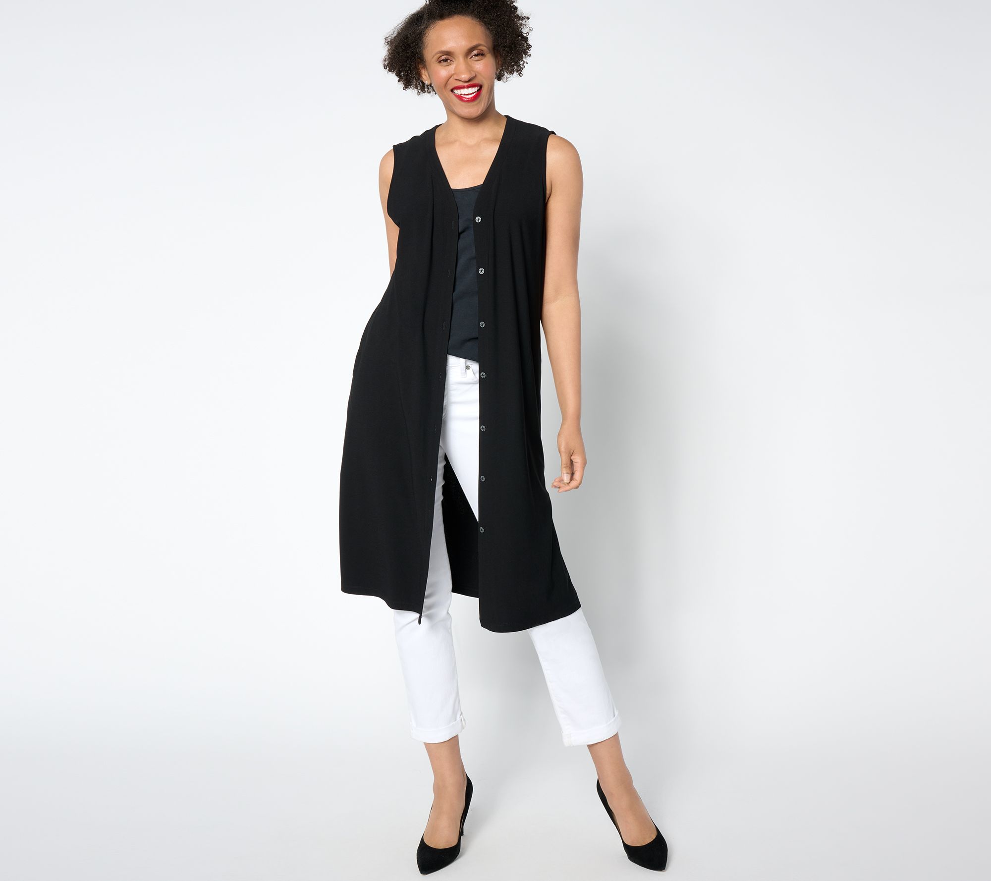 Susan Graver Petite Every Day Textured Liquid Knit Duster Vest
