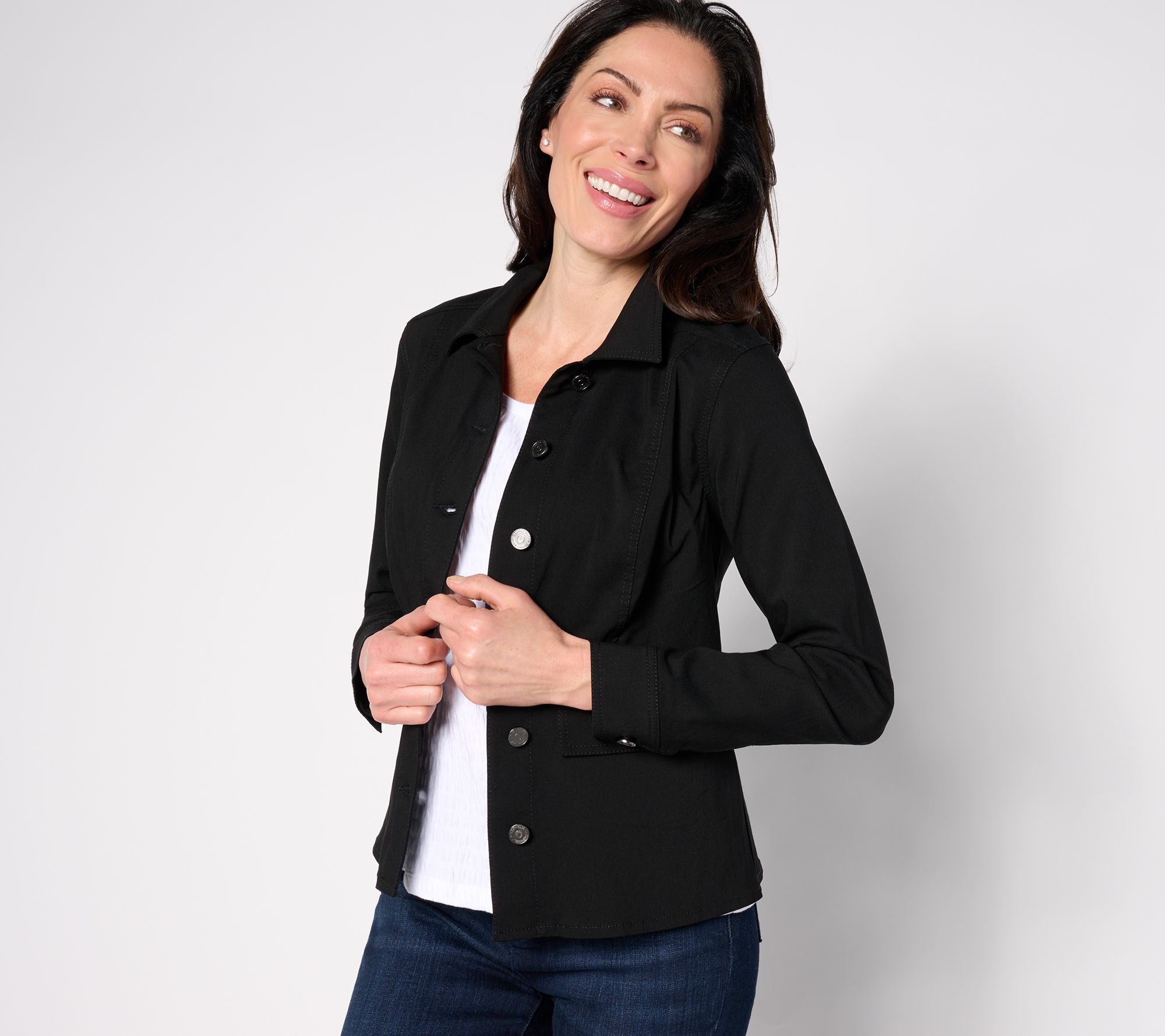 "As Is" Susan Graver Uptown Stretch Button Front Peplum Jacket