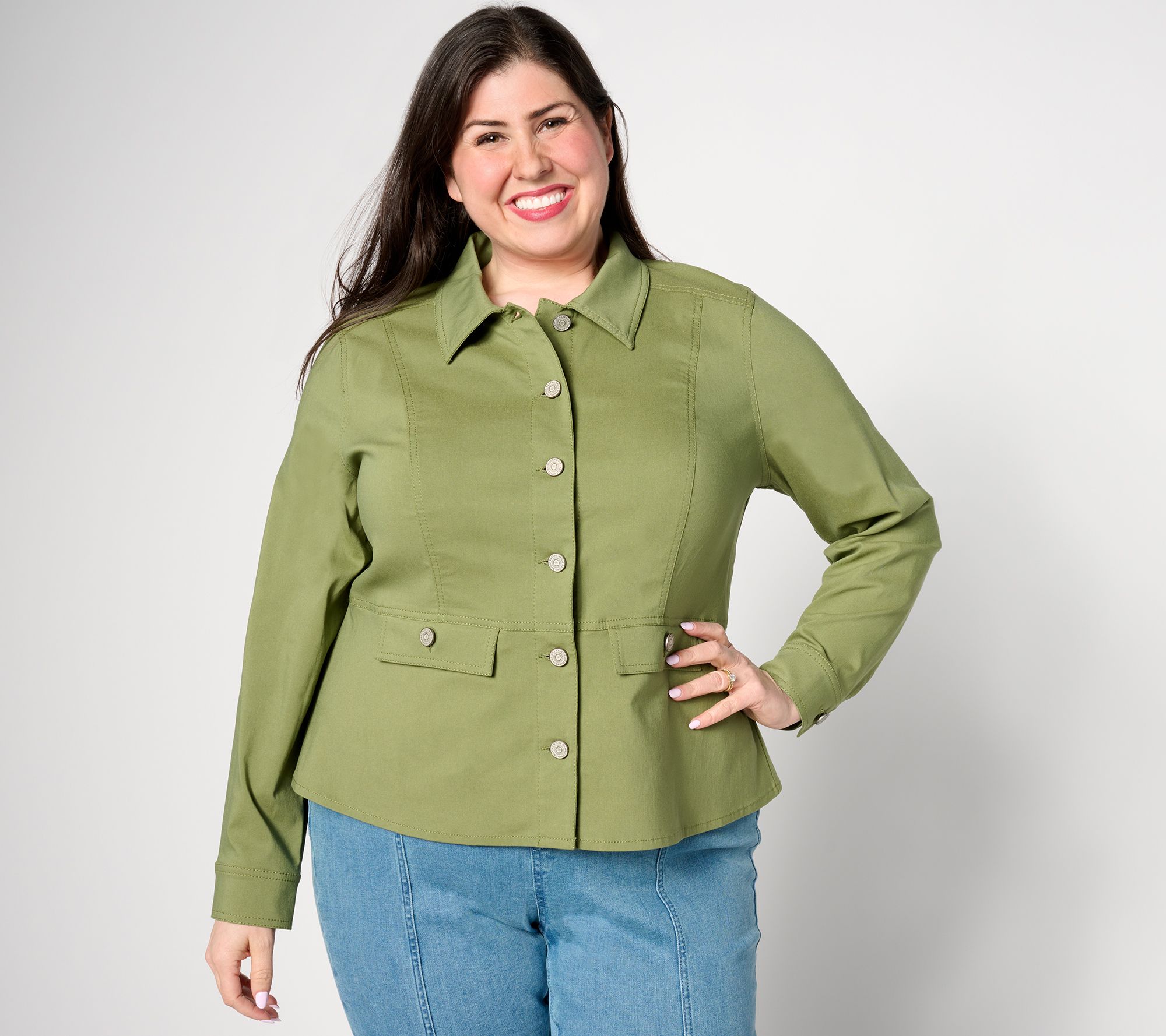 "As Is" Susan Graver Uptown Stretch Button Front Peplum Jacket