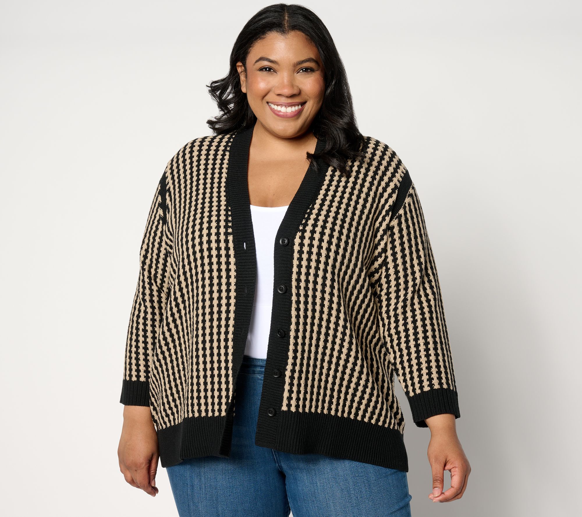 LOGO by Lori Goldstein 3/4 Sleeve Sweaterknit Cardigan