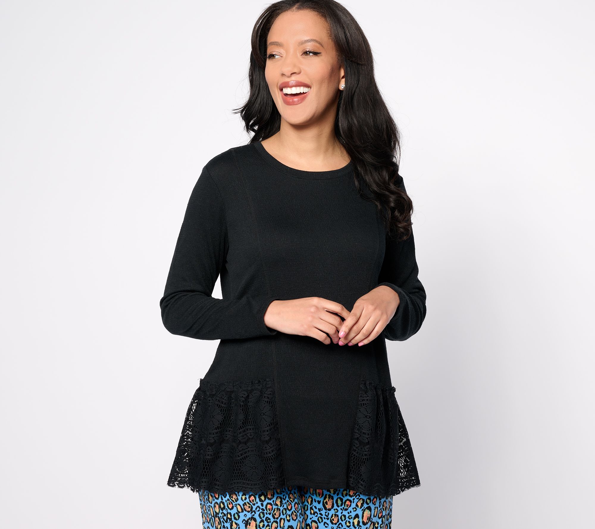 "As Is" LOGO Linens by Lori Goldstein Linen Scoop Neck Crochet Top