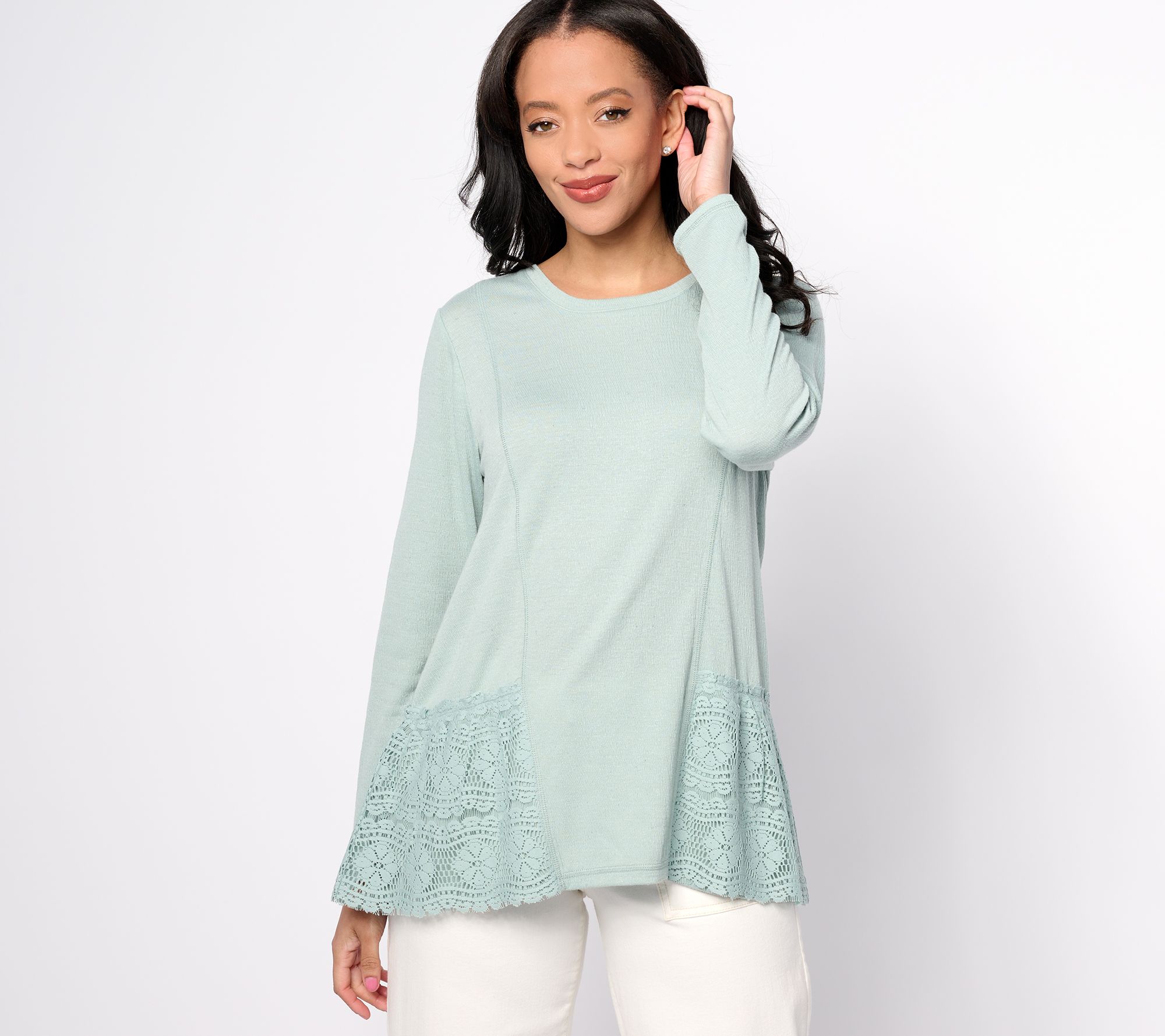 "As Is" LOGO Linens by Lori Goldstein Linen Scoop Neck Crochet Top