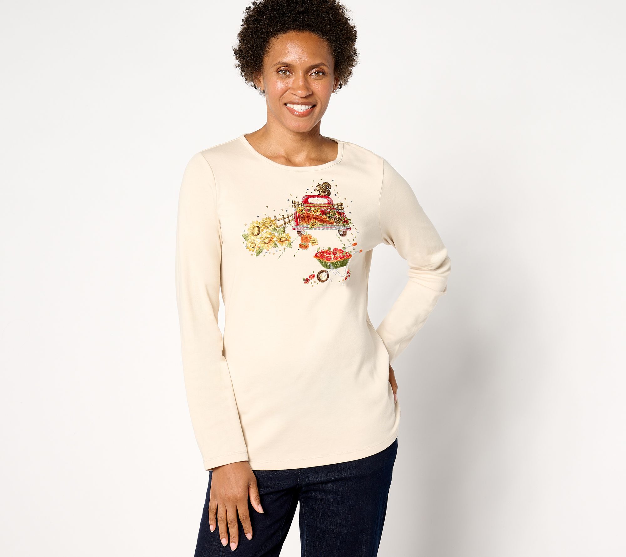 Quacker Factory Fall-eljua Embroidered Long-Sleeve Top