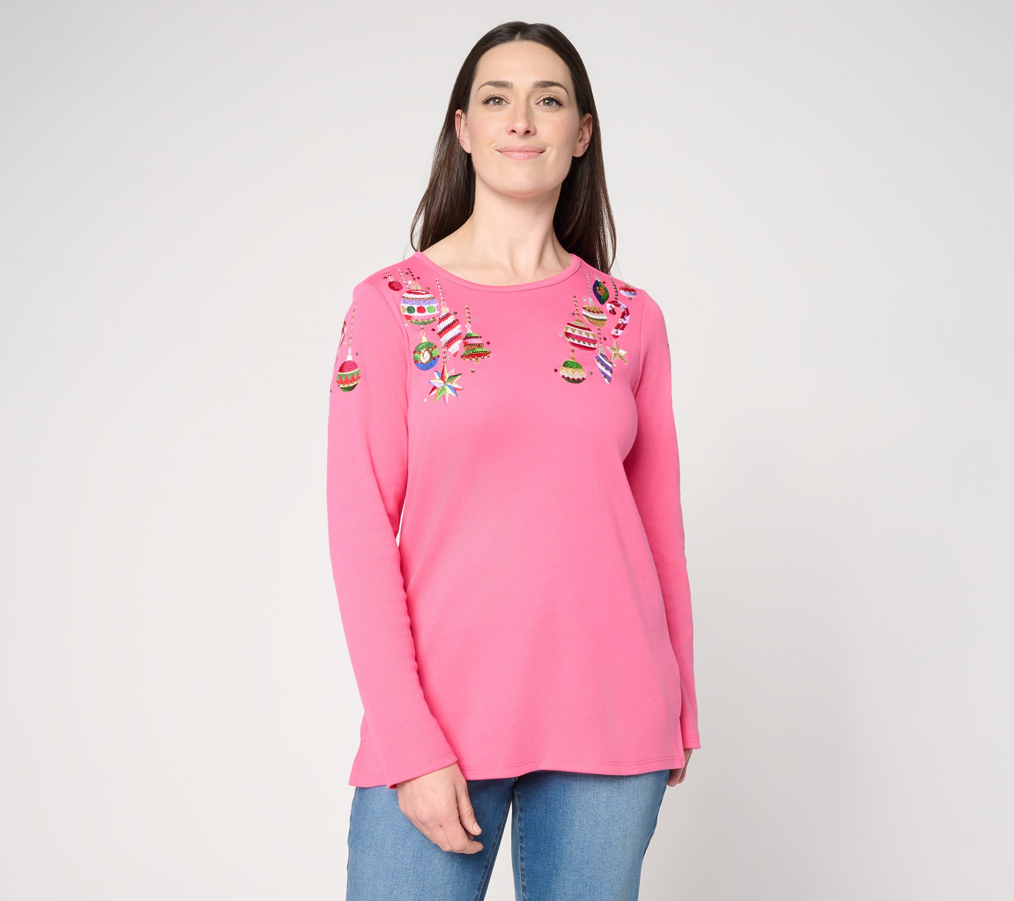 Quacker Factory All Decked Out Long-Sleeve Sequin Adorned Top