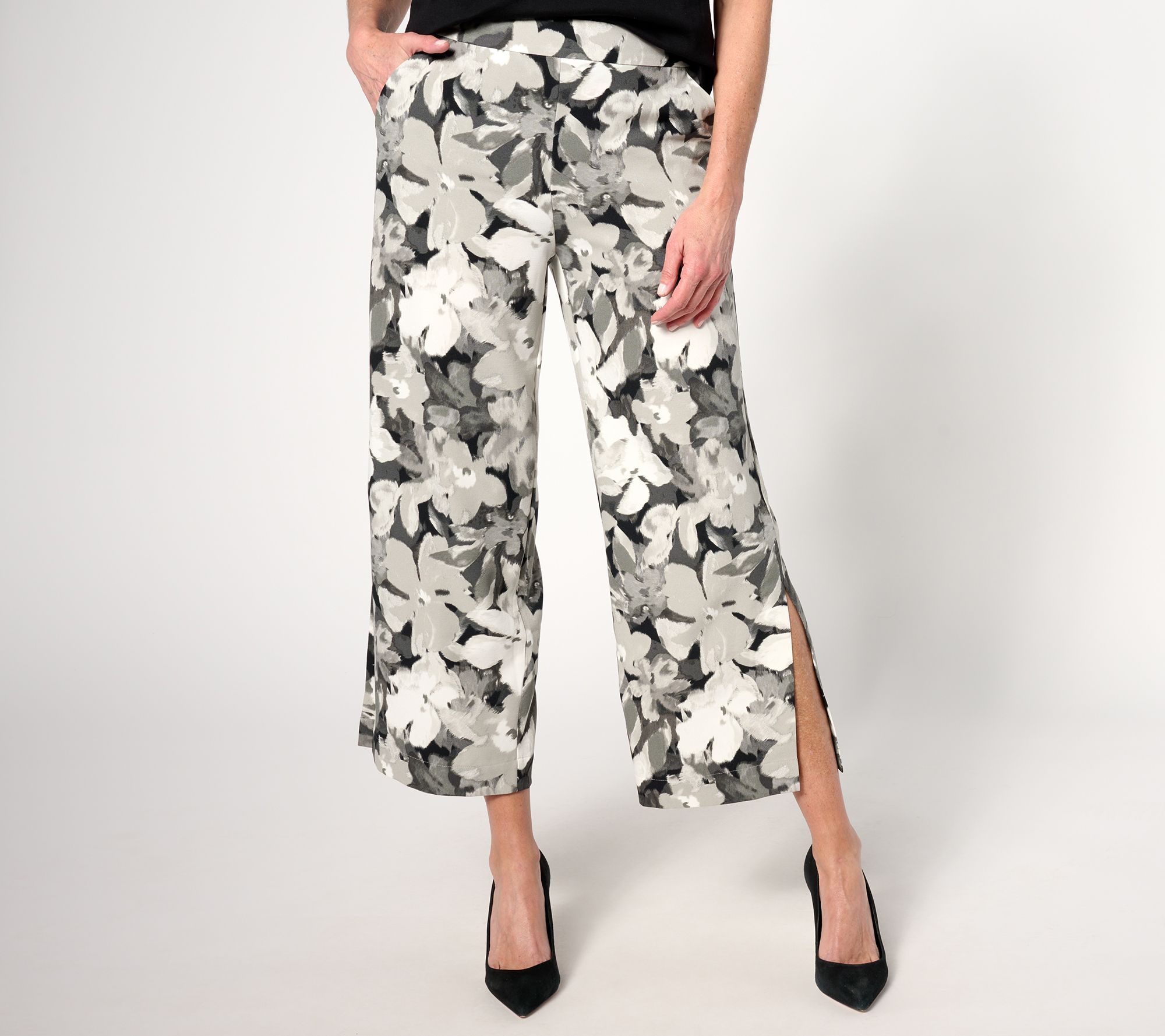 "As Is" Isaac Mizrahi Live! Petite Printed Stretch Crepe Crop Pants