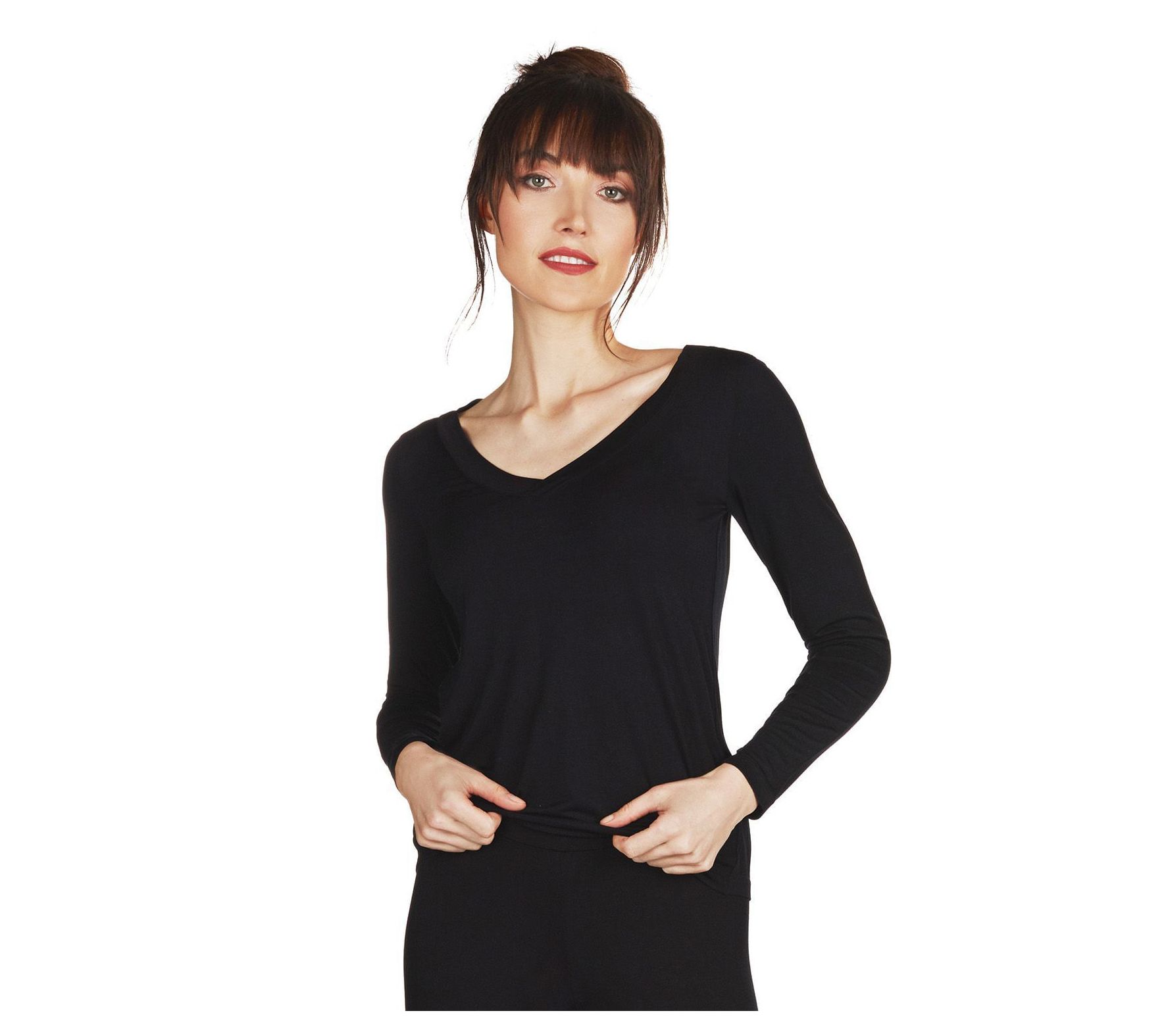 Memoi Rayon from Bamboo V-Neck Long SleeveLounge Top